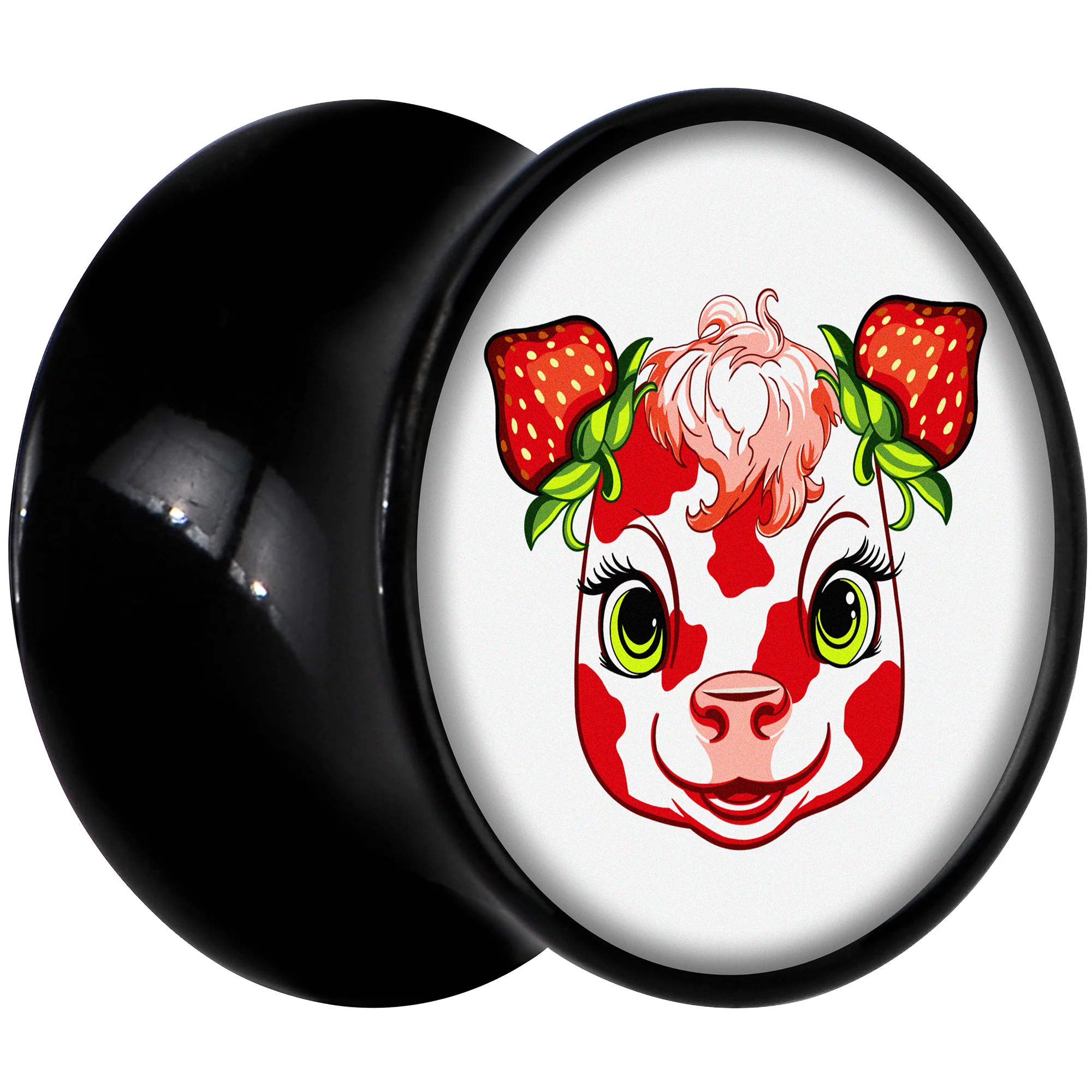 Stawberry Cow Black Acrylic Saddle Plug Set 8mm to 20mm by Onyx O - Image 3