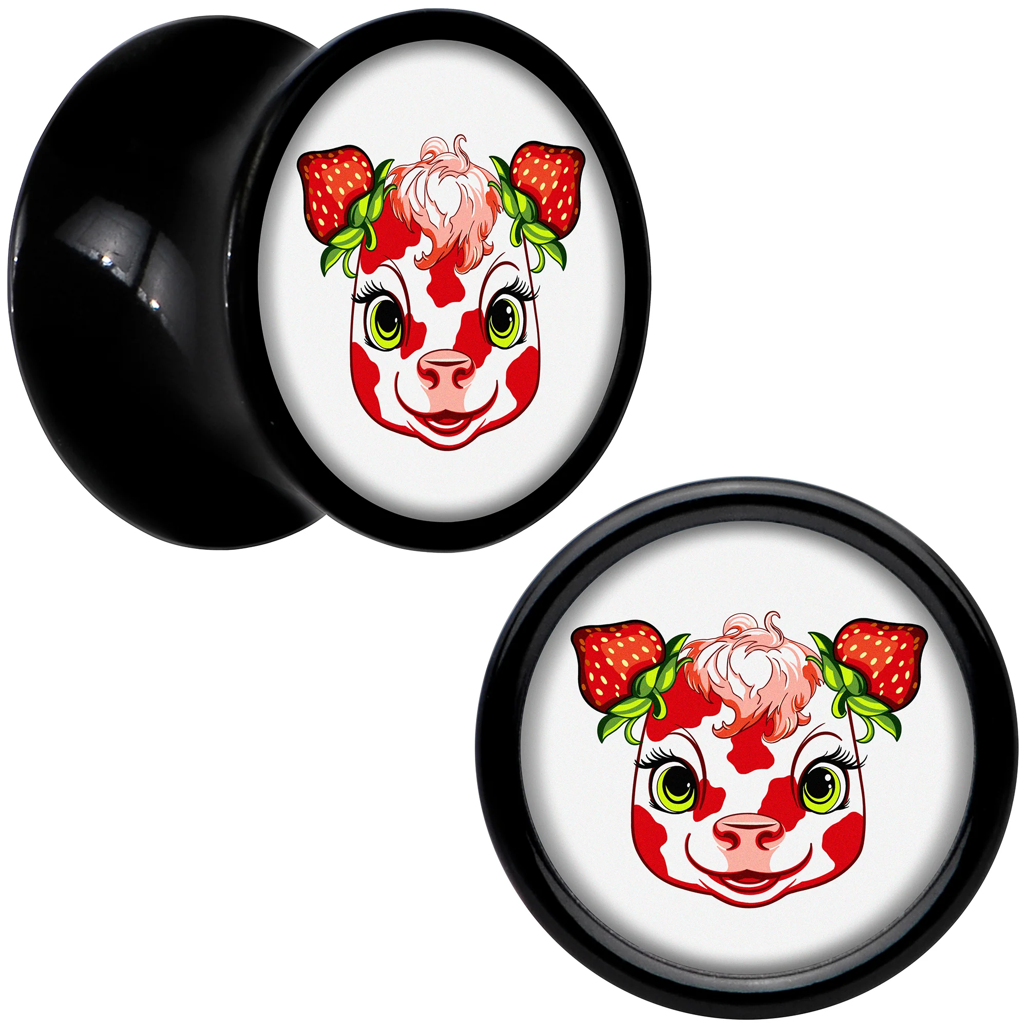 Stawberry Cow Black Acrylic Saddle Plug Set 8mm to 20mm by Onyx O - Image 6