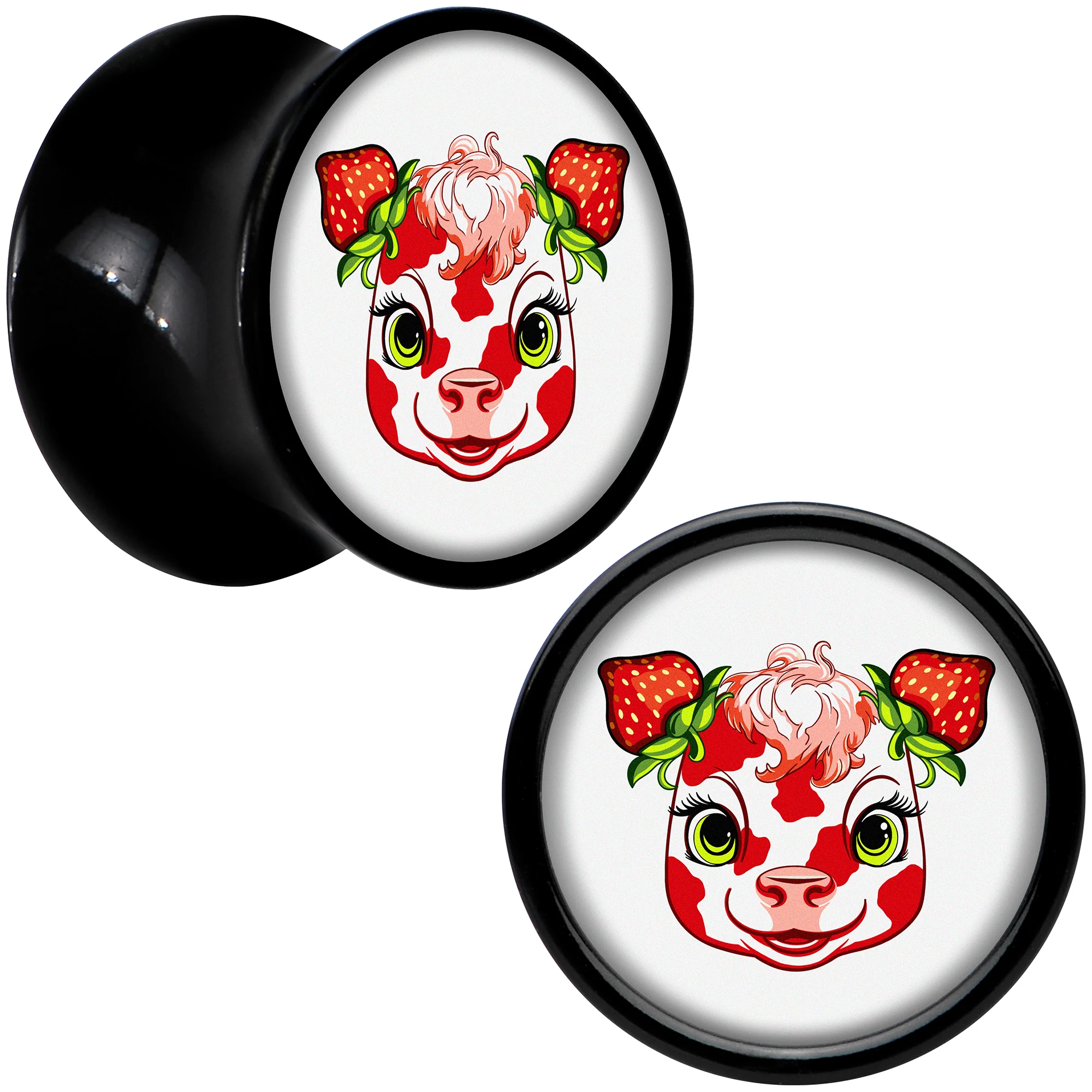 Stawberry Cow Black Acrylic Saddle Plug Set 8mm to 20mm by Onyx O - Image 7