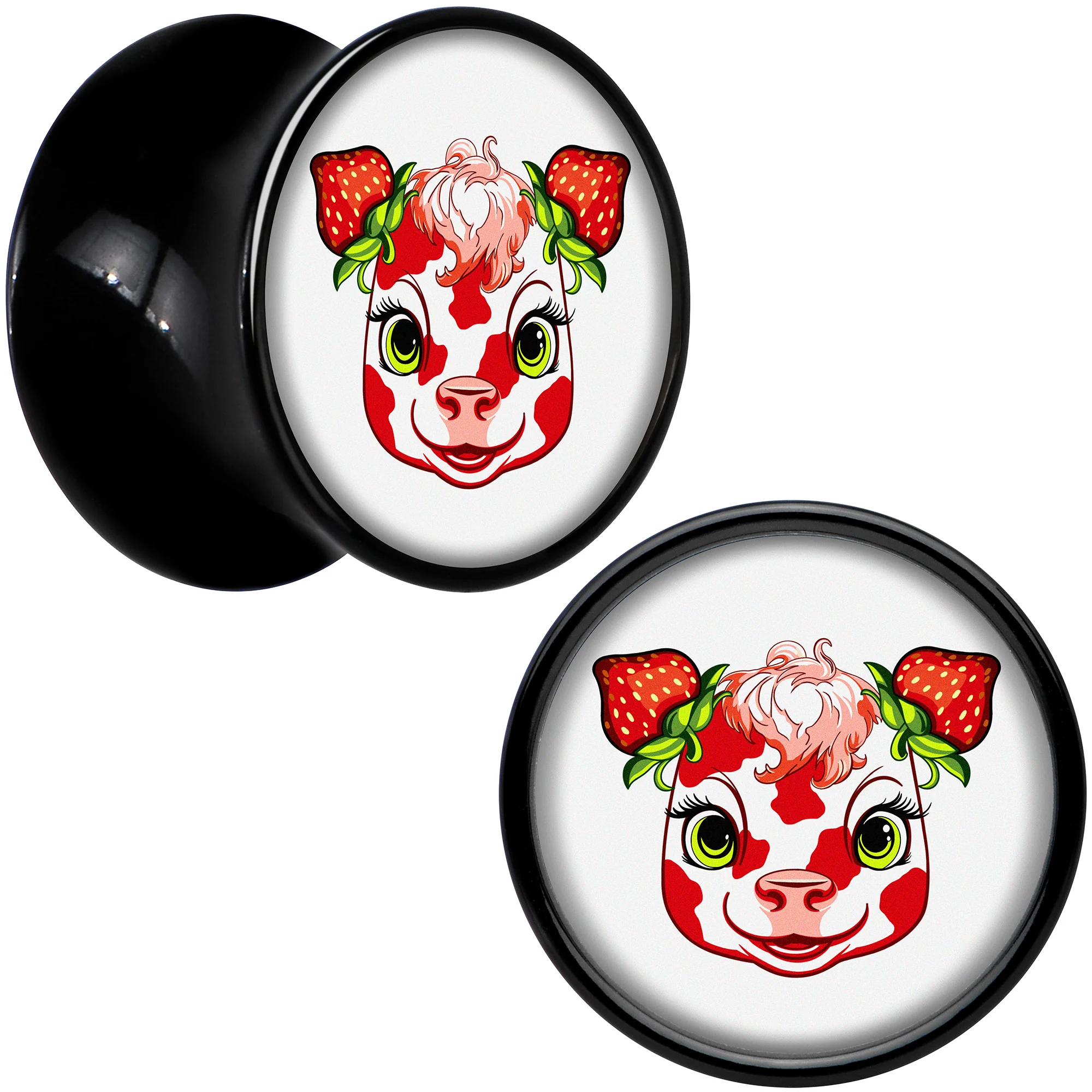 Stawberry Cow Black Acrylic Saddle Plug Set 8mm to 20mm by Onyx O - Image 8