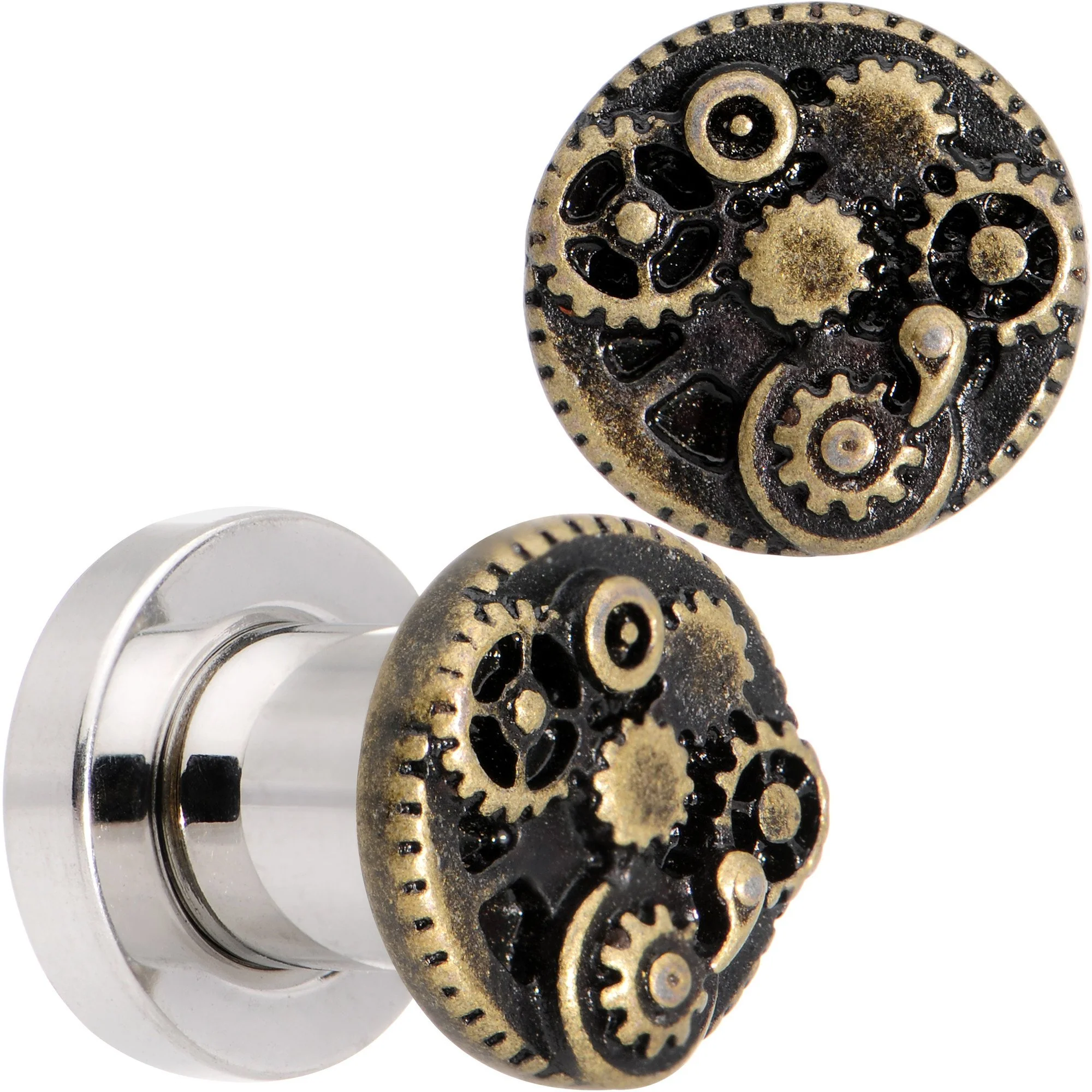Steampunk Gears and Gizmos Screw Fit Tunnel Plug Set 2G to 1 Inch - Image 3