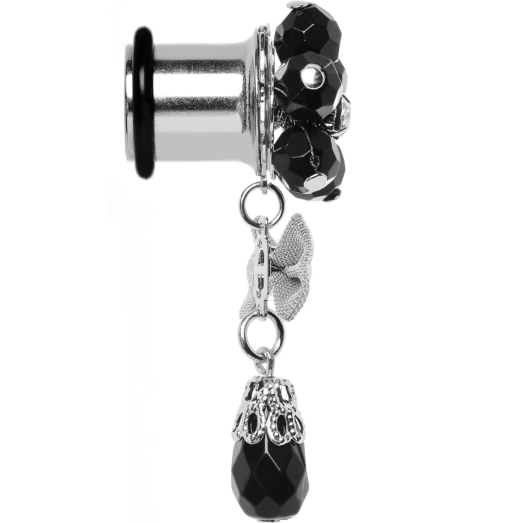Steel Black Flower Mesh Bow Dangle Plug Sizes 5mm to 12mm - Image 3