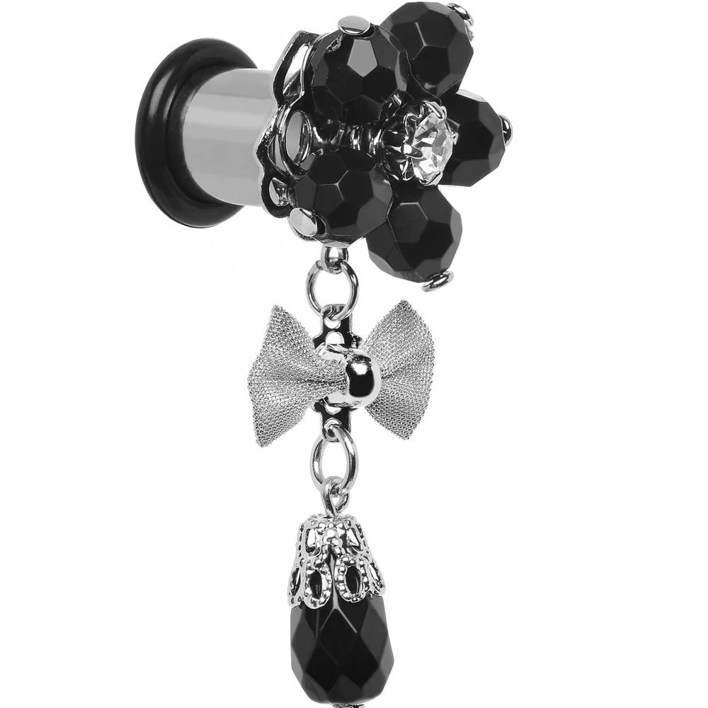 Steel Black Flower Mesh Bow Dangle Plug Sizes 5mm to 12mm - Image 5