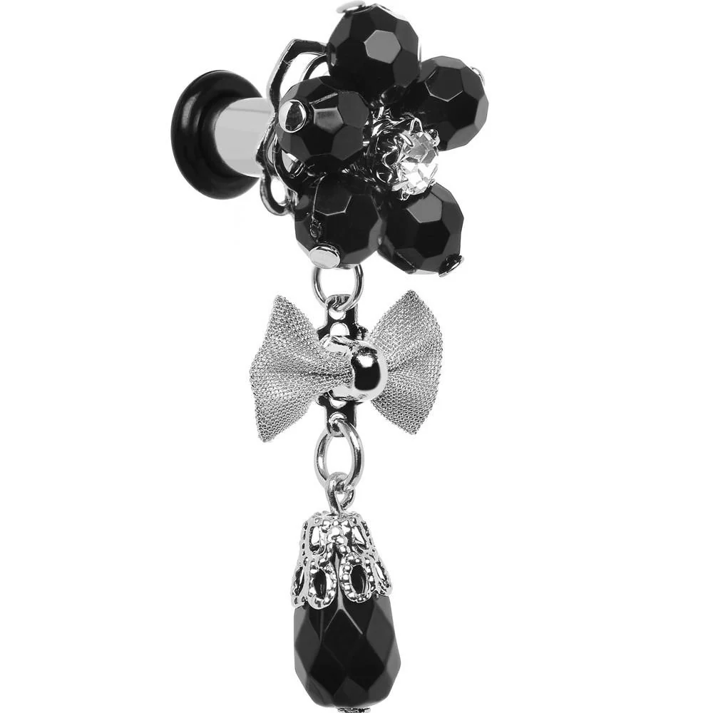 Steel Black Flower Mesh Bow Dangle Plug Sizes 5mm to 12mm - Image 6