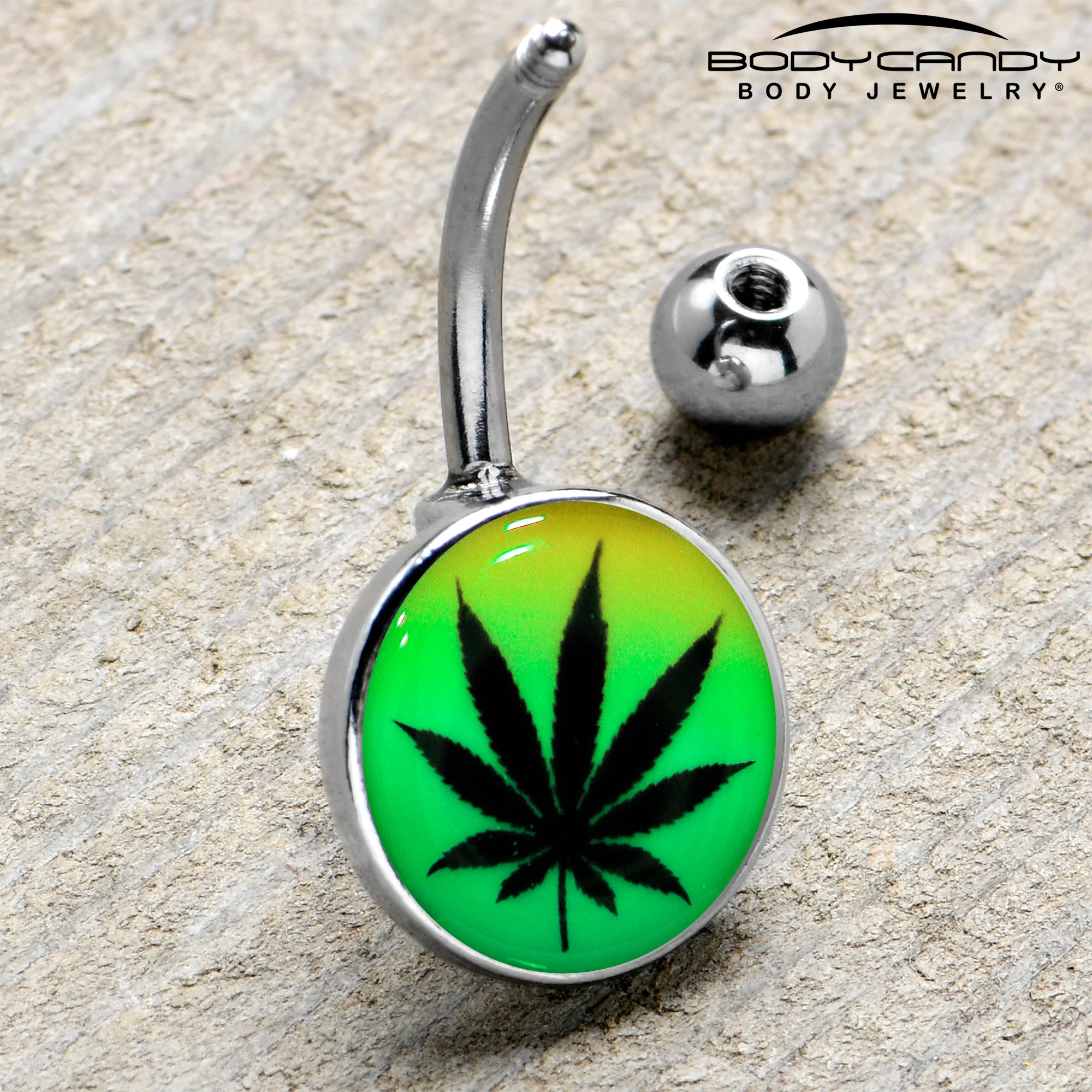 Steel Glow in the Dark Rainbow Ganja Leaf Belly Ring - Image 10