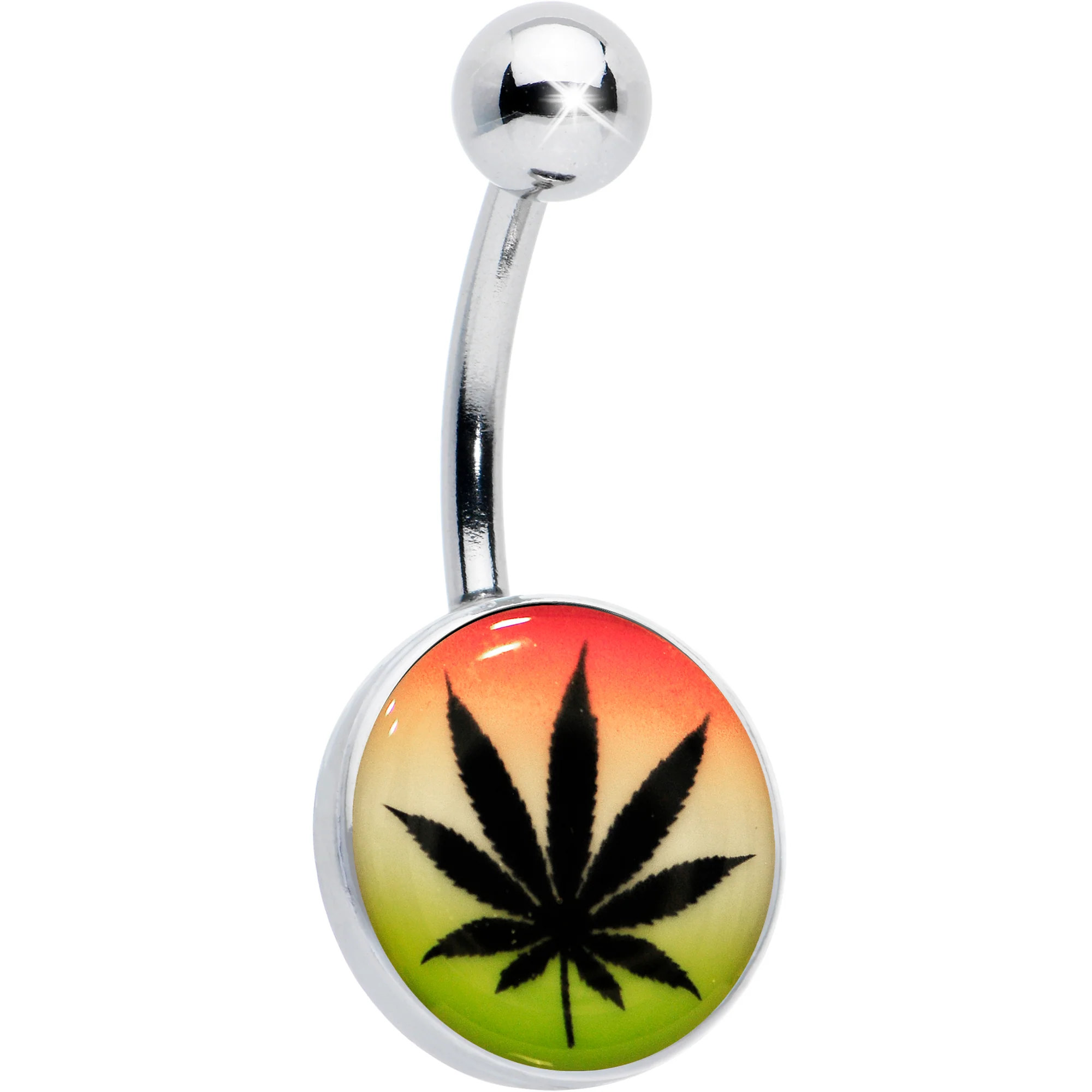 Steel Glow in the Dark Rainbow Ganja Leaf Belly Ring - Image 12