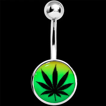 Steel Glow in the Dark Rainbow Ganja Leaf Belly Ring - Image 4