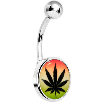Steel Glow in the Dark Rainbow Ganja Leaf Belly Ring - Image 5
