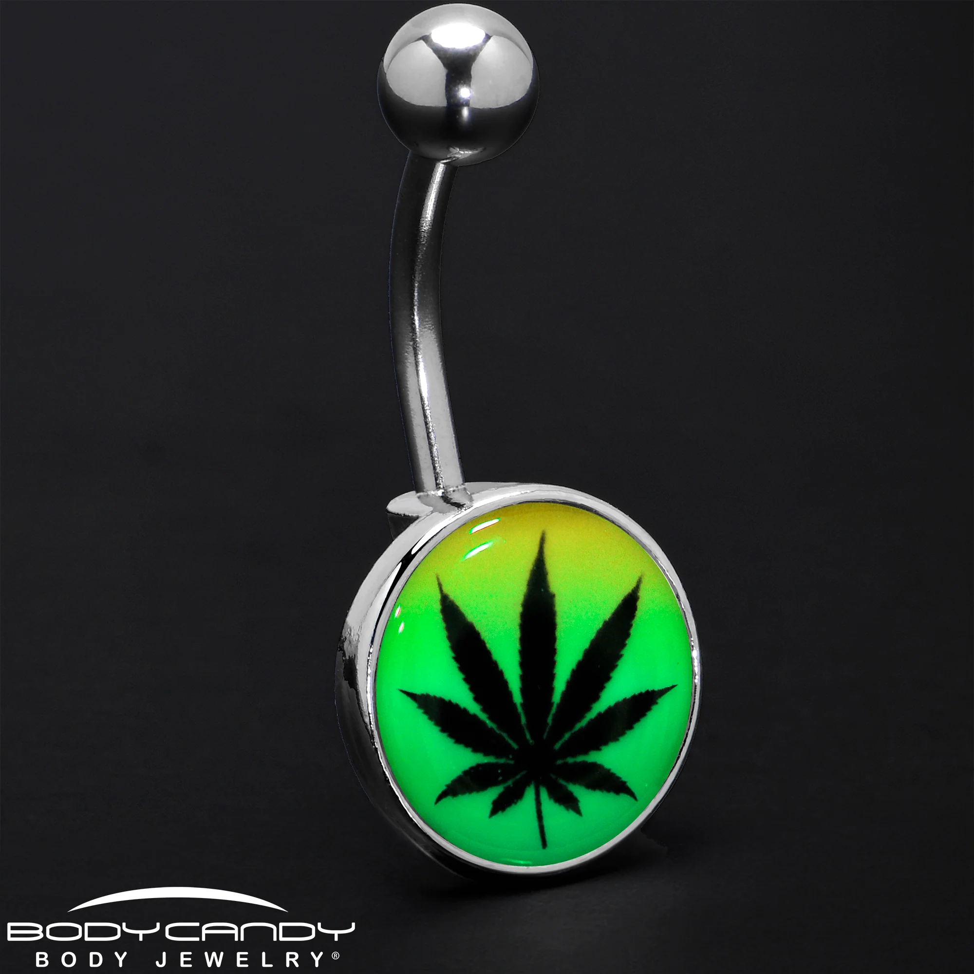 Steel Glow in the Dark Rainbow Ganja Leaf Belly Ring - Image 9