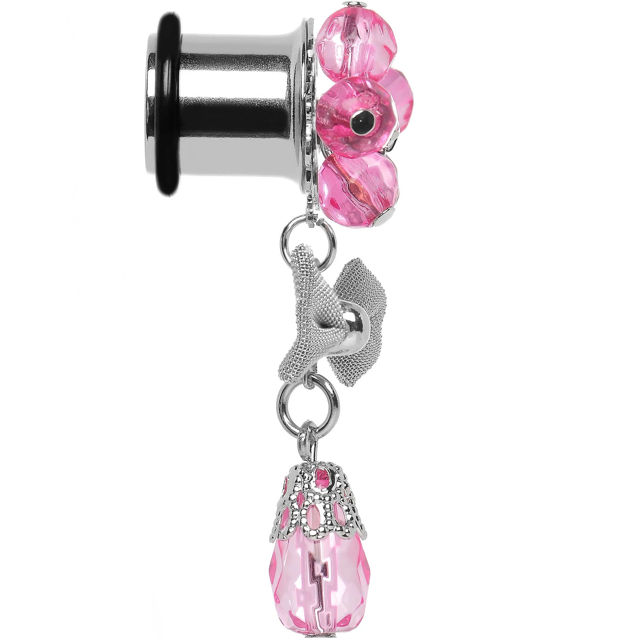 Steel Pink Flower Mesh Bow Dangle Plug Sizes 5mm to 12mm - Image 3