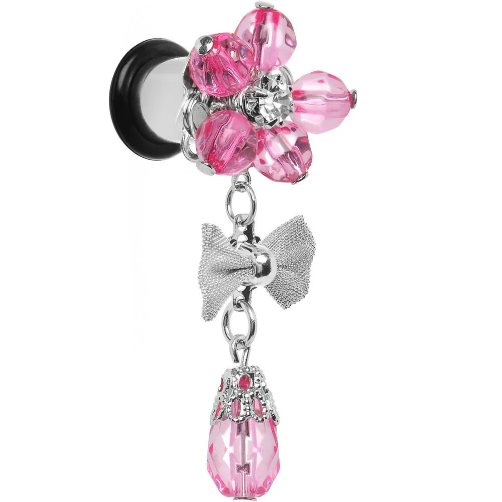 Steel Pink Flower Mesh Bow Dangle Plug Sizes 5mm to 12mm - Image 5