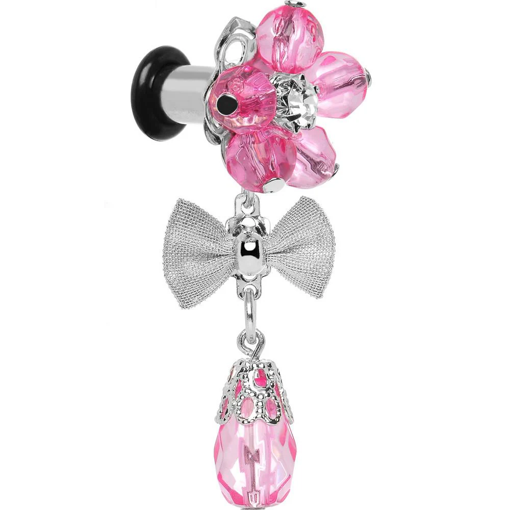 Steel Pink Flower Mesh Bow Dangle Plug Sizes 5mm to 12mm - Image 7