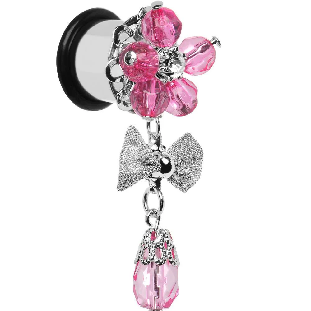 Steel Pink Flower Mesh Bow Dangle Plug Sizes 5mm to 12mm - Image 8