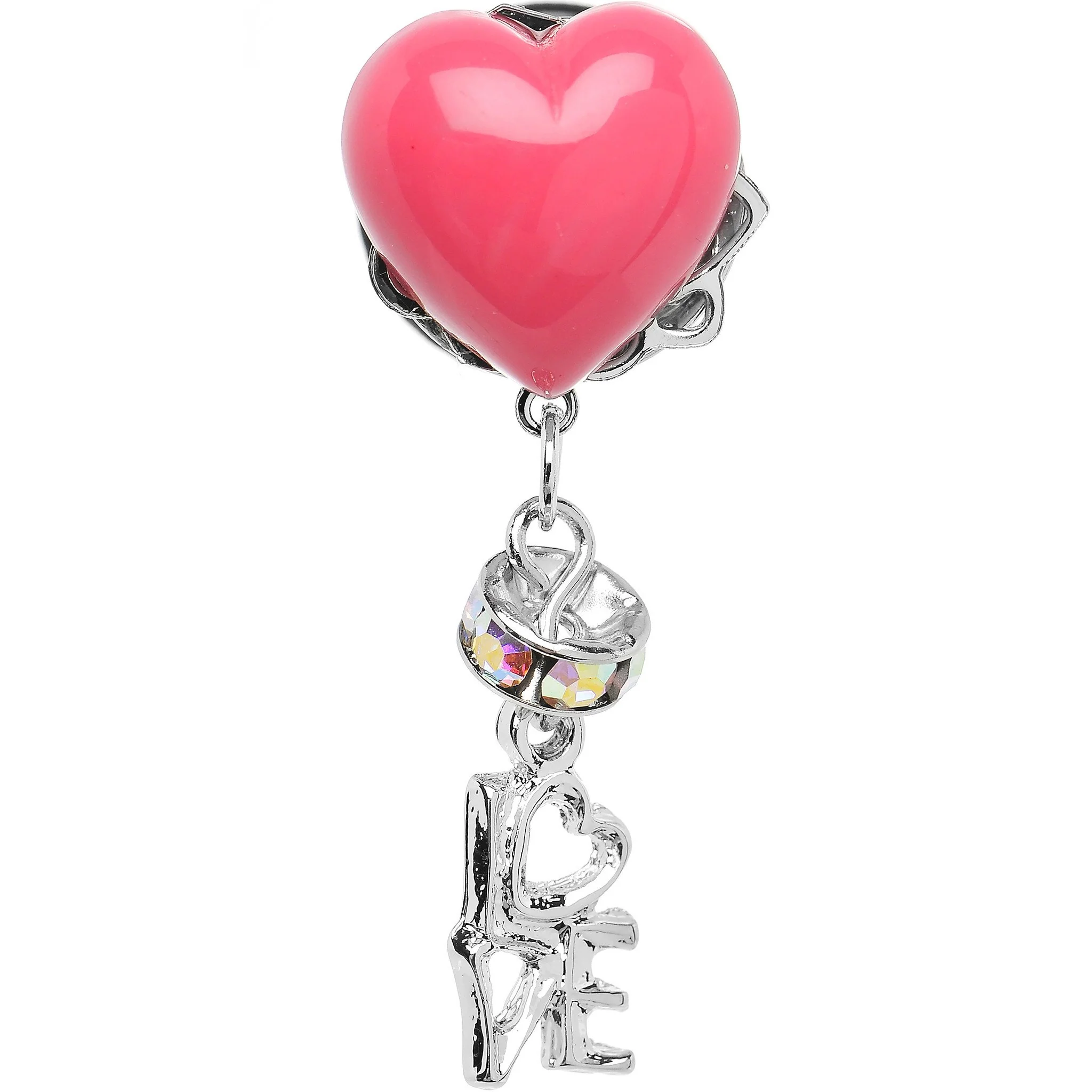 Steel Pink Heart Love Dangle Plug Sizes 5mm to 12mm - Image 2