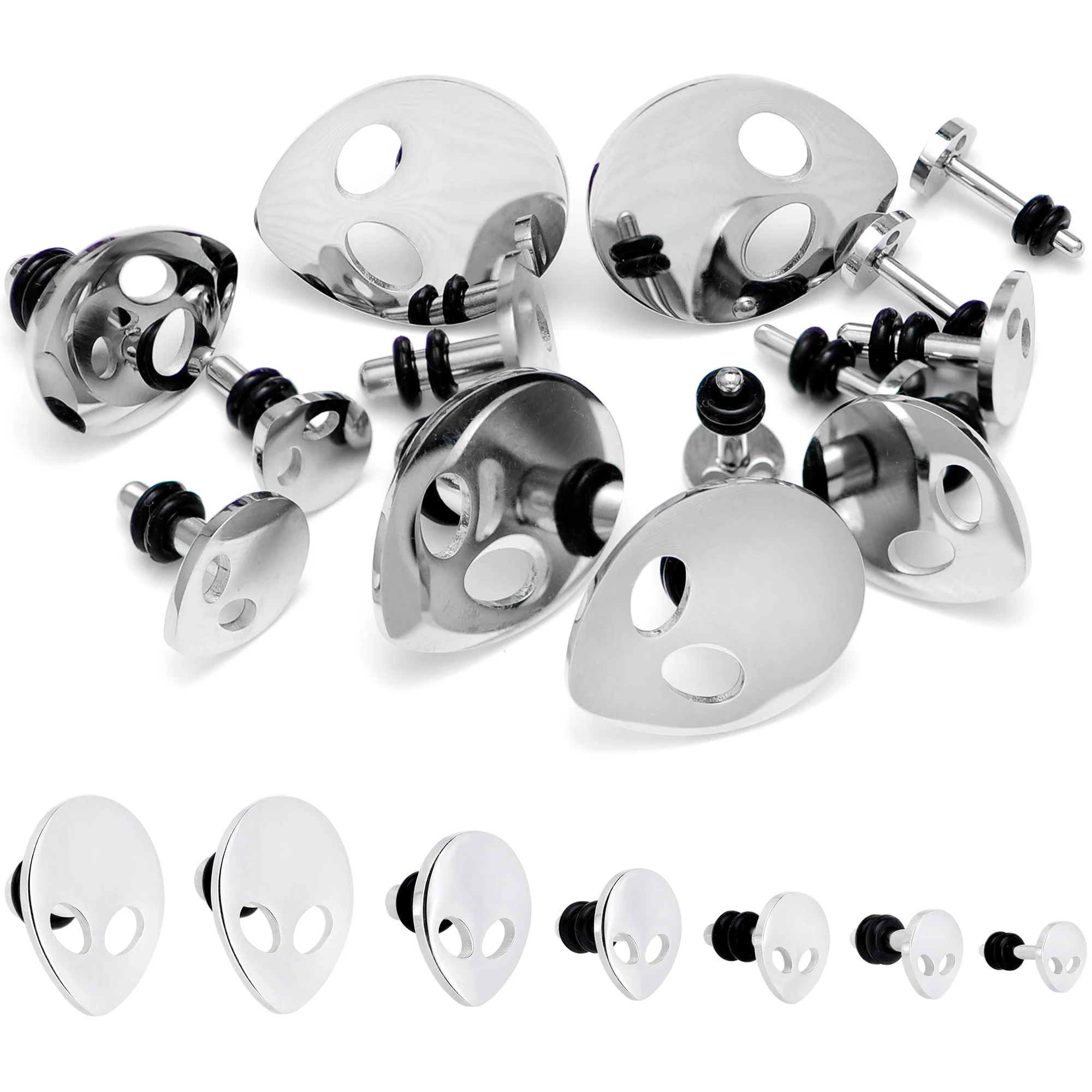 Steel Space Alien Single Flare Plug Set 14G to 2G