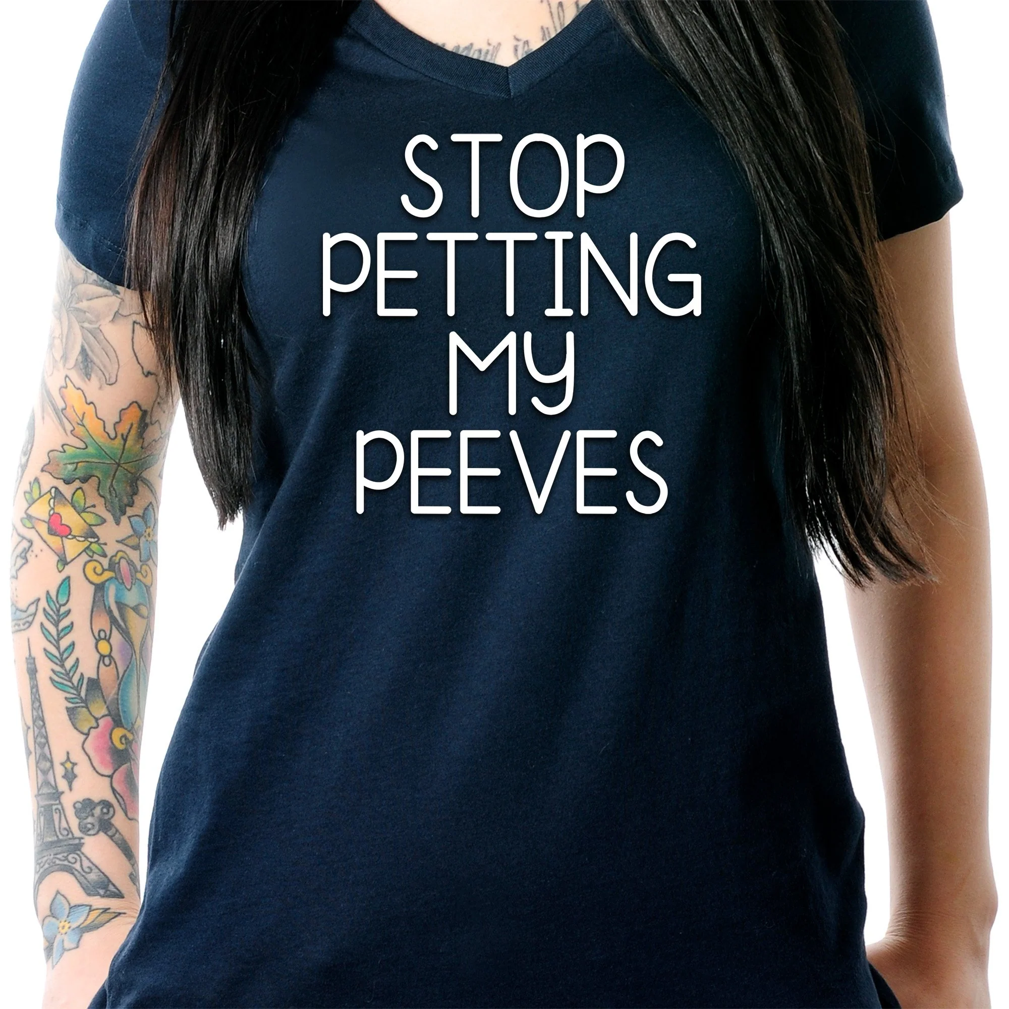 Stop Petting My Peeves Tapered V-Neck Tee Shirt - Image 3