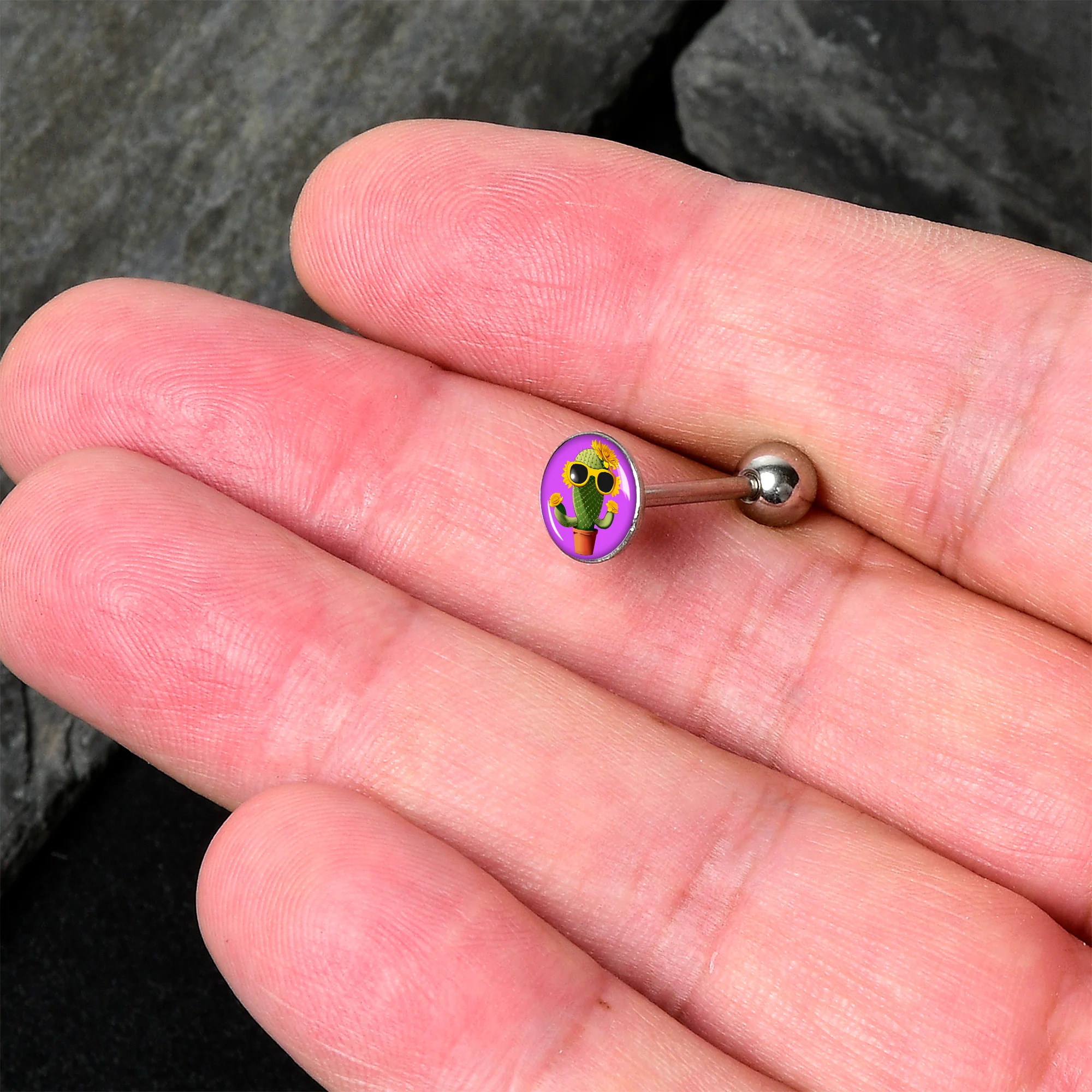 Sunflower Cactus Barbell Tongue Ring by Onyx O - Image 2
