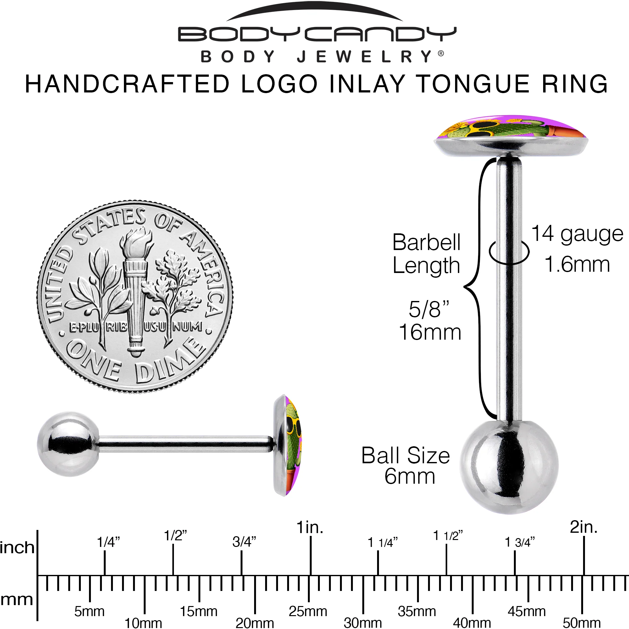 Sunflower Cactus Barbell Tongue Ring by Onyx O - Image 5