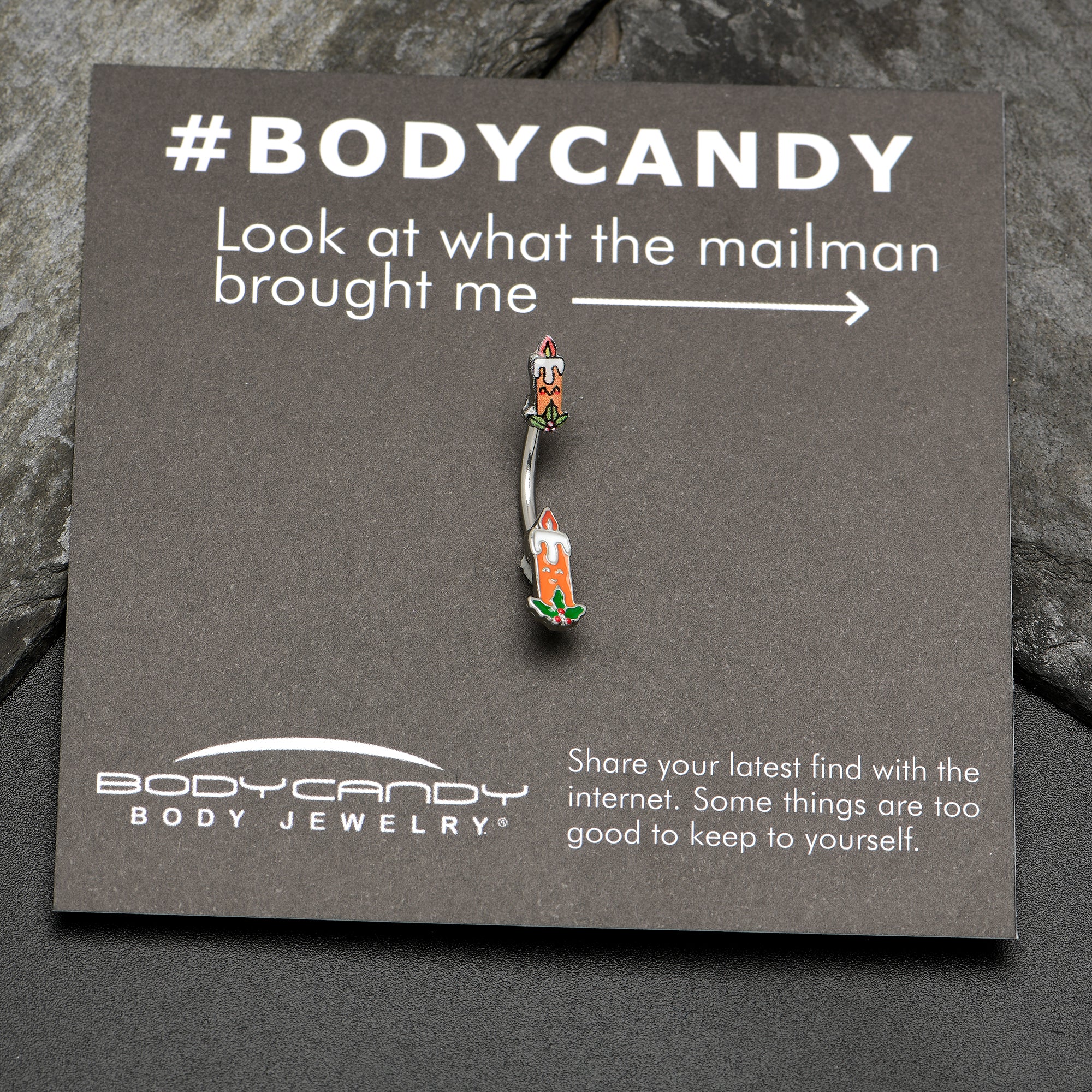 Sweet Christmas Holiday Candle Holly Double Mount Belly Ring - Image 4