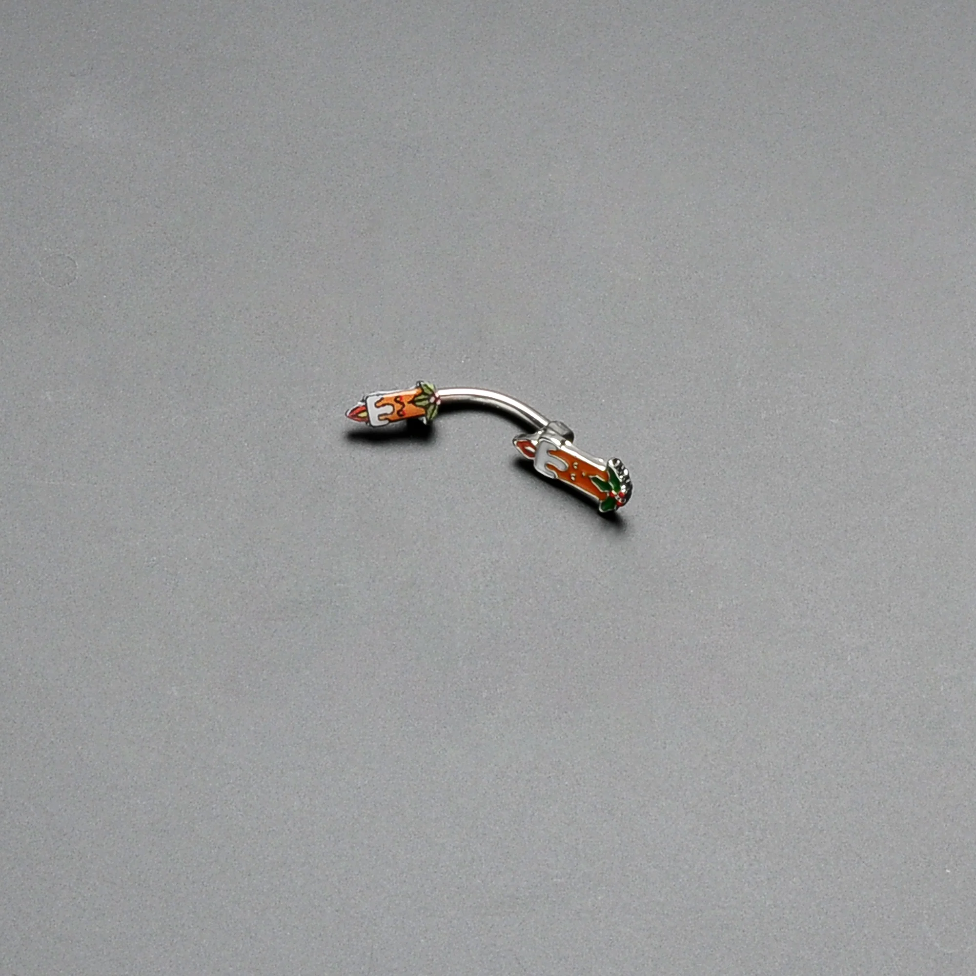 Sweet Christmas Holiday Candle Holly Double Mount Belly Ring - Image 5