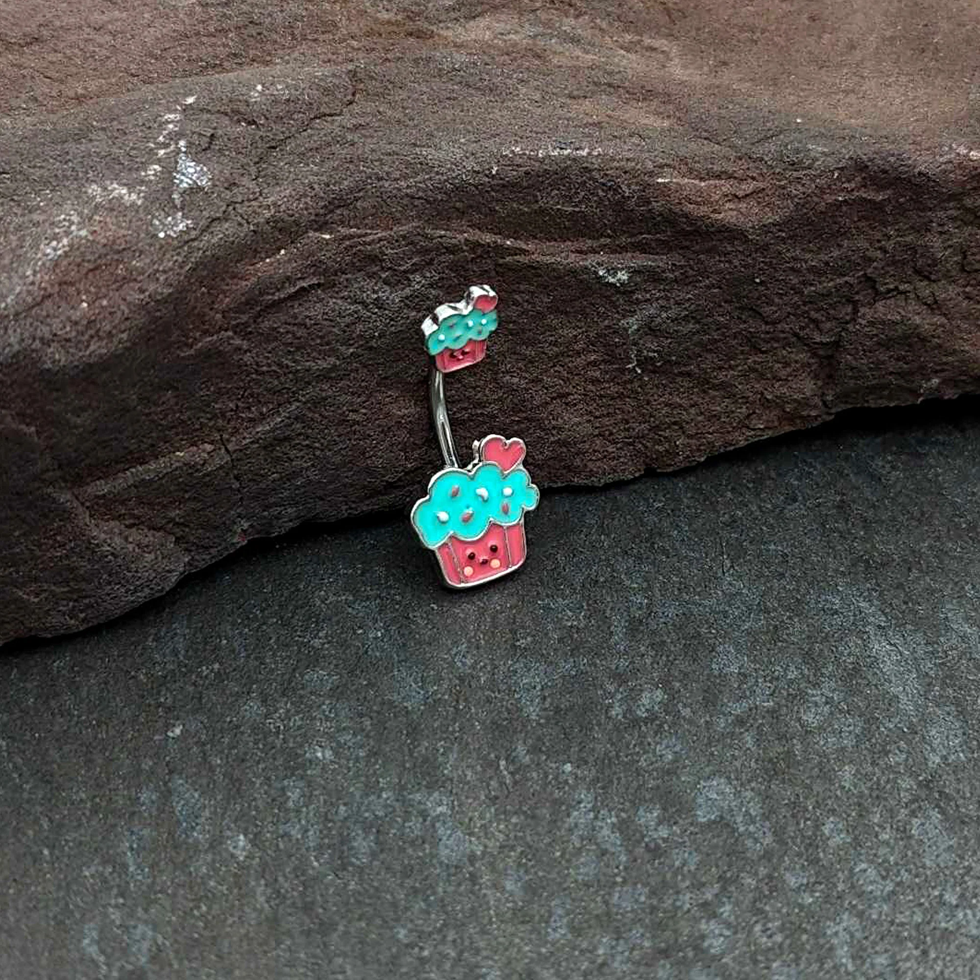 Sydney Belle Girlfriend Collection Sweet Happy Cupcake Pink Blue Double Mount Belly Ring - Image 8
