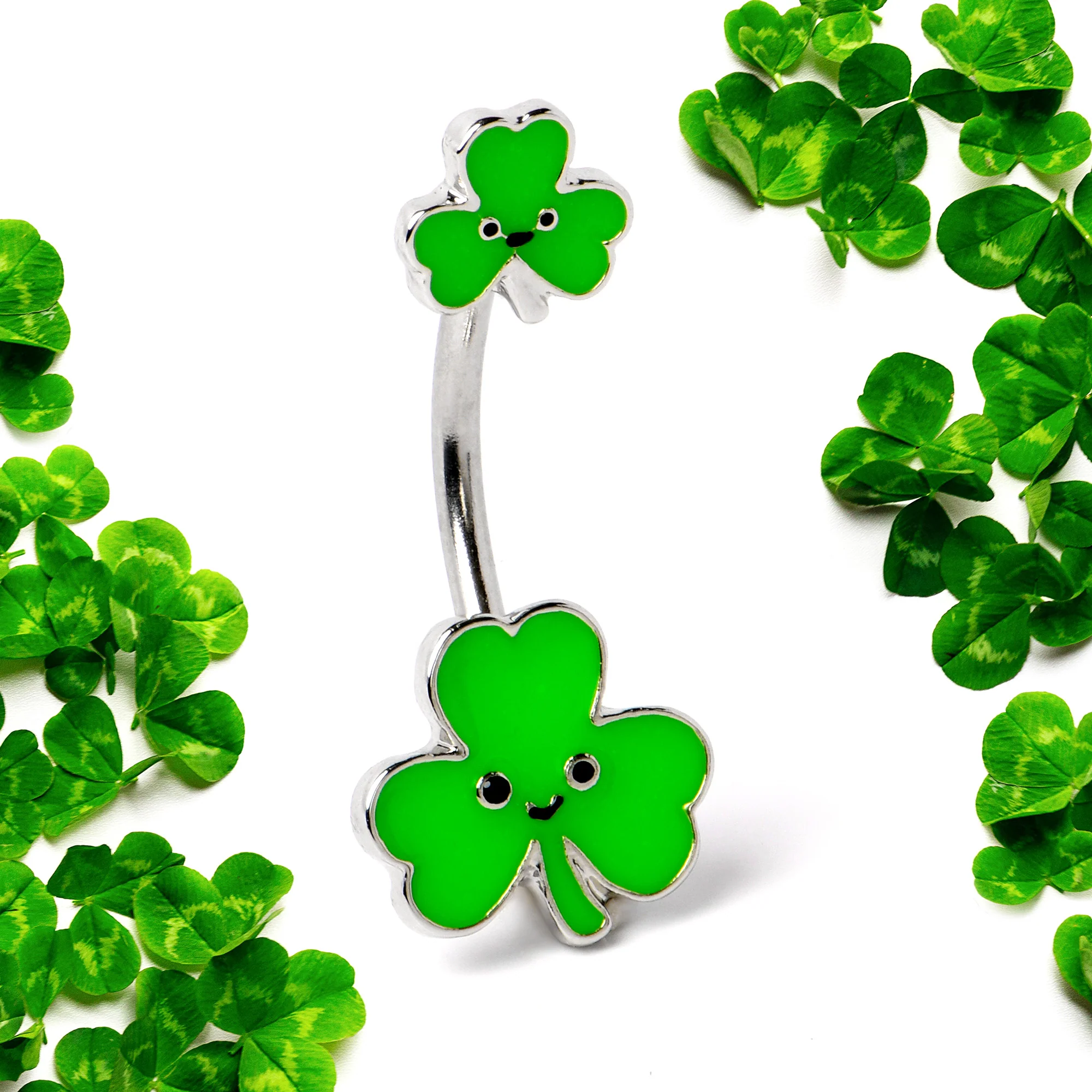 Sweet Happy Shamrocks St Patricks Day Double Mount Belly Ring - Image 4