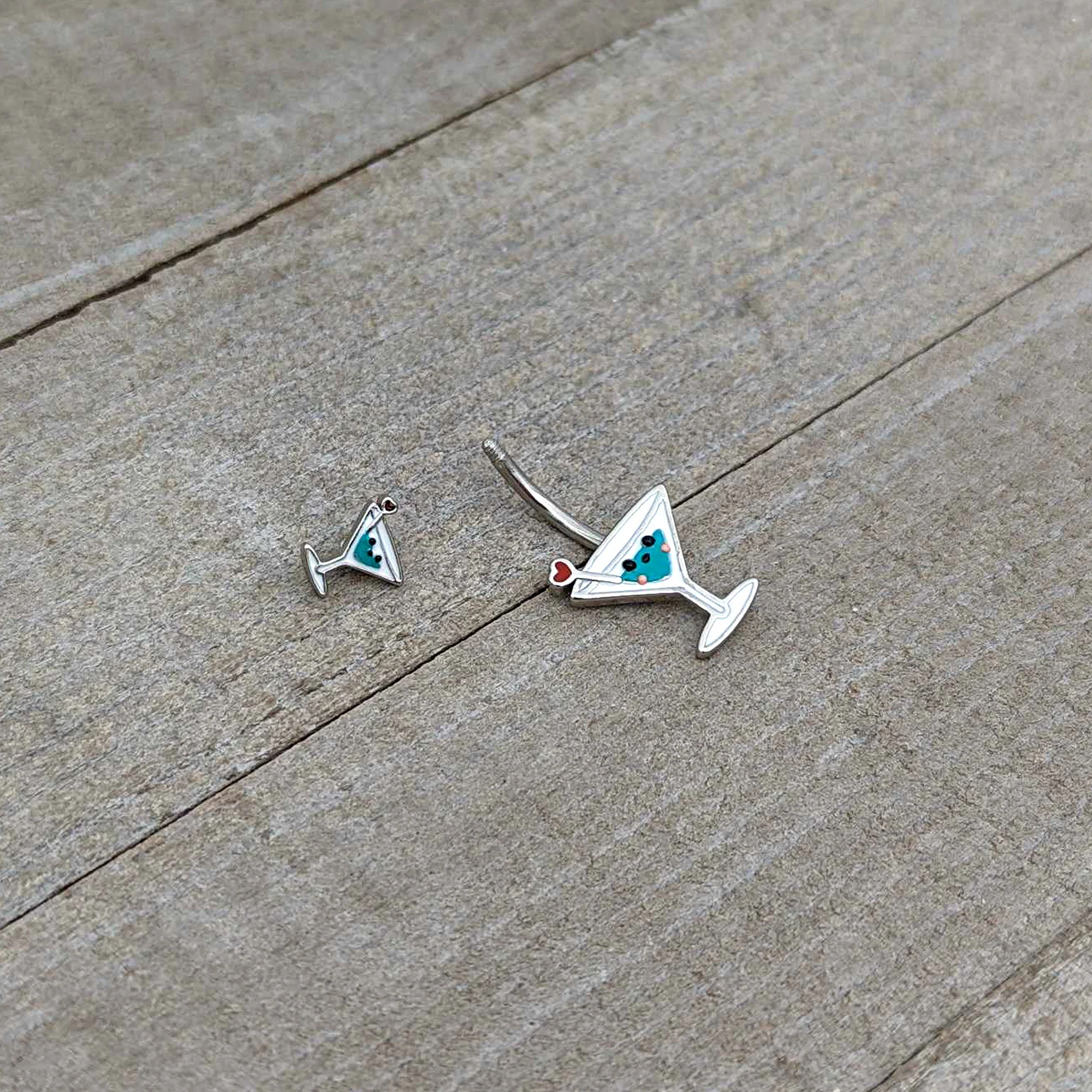 Sweet Martini Glass Heart Valentine New Years Double Mount Belly Ring - Image 7