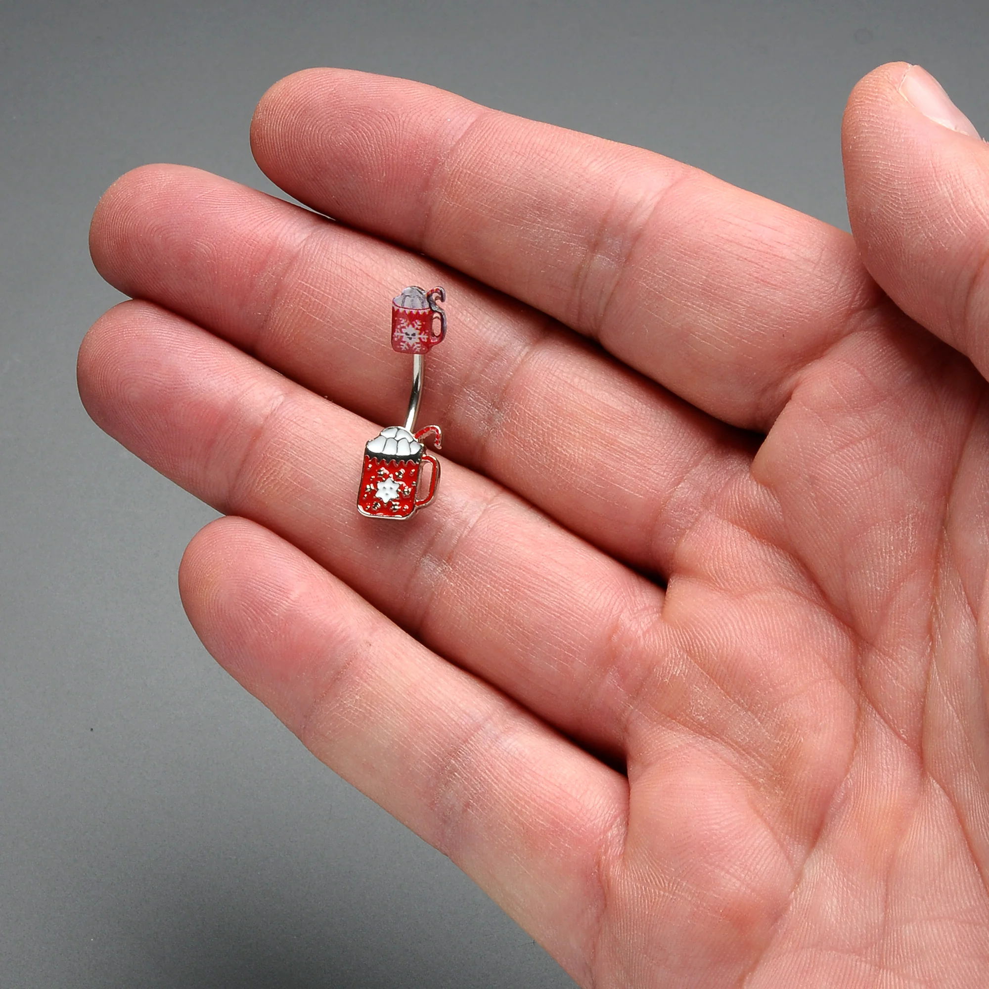 Sweet Red Hot Cocoa Marshmallow Holiday Double Mount Belly Ring - Image 2