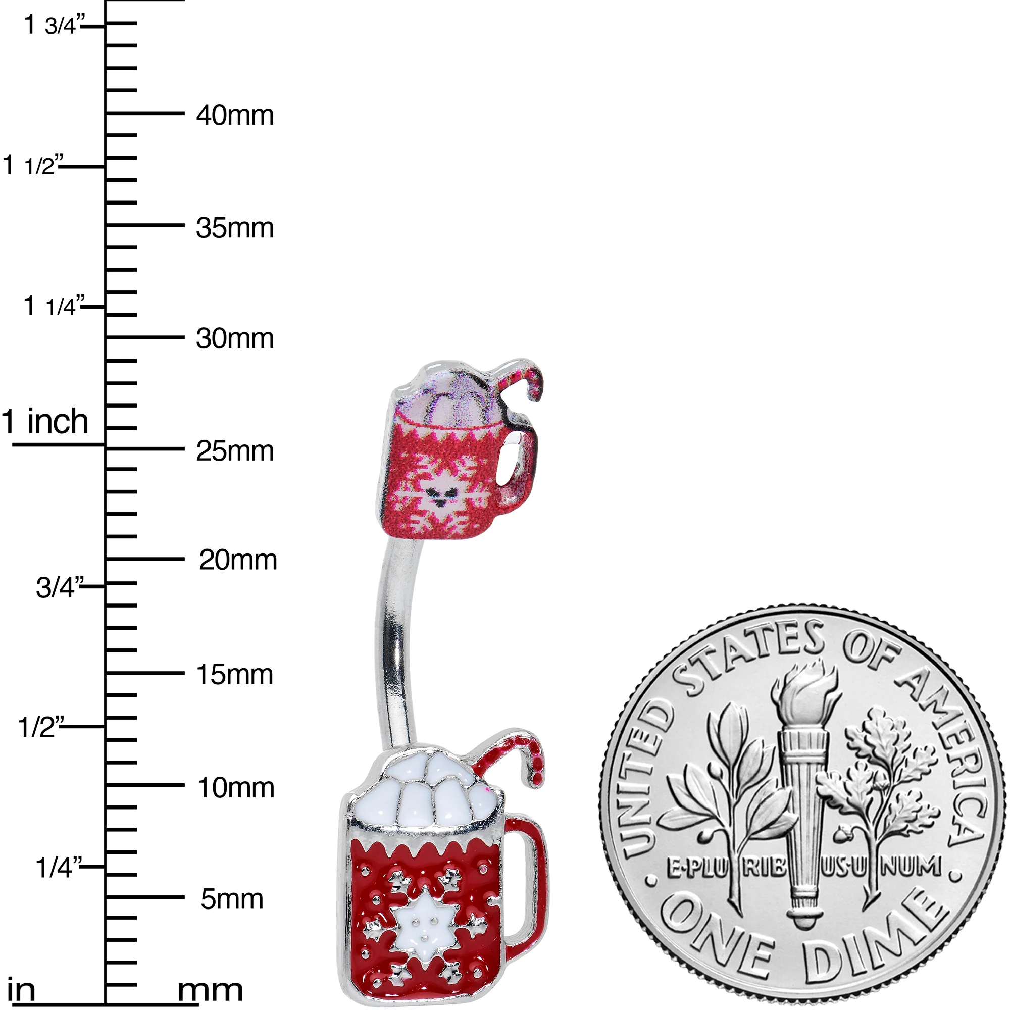 Sweet Red Hot Cocoa Marshmallow Holiday Double Mount Belly Ring - Image 3