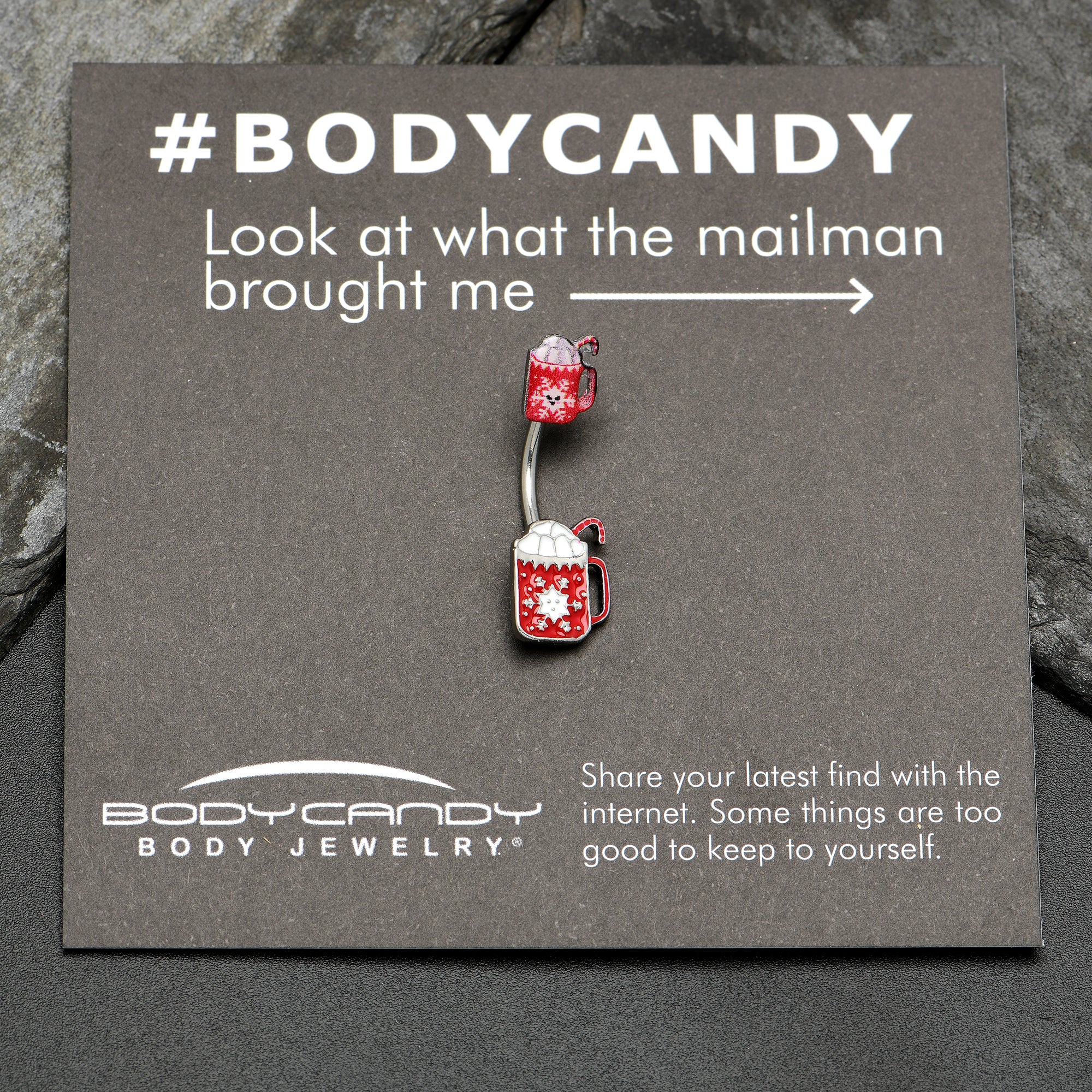 Sweet Red Hot Cocoa Marshmallow Holiday Double Mount Belly Ring - Image 4