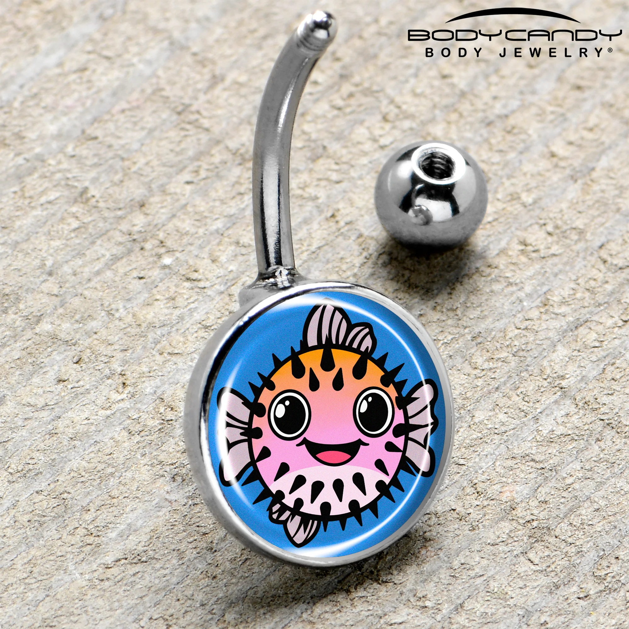 Swimming Pink Pufferfish Belly Ring by Onyx O - Image 4