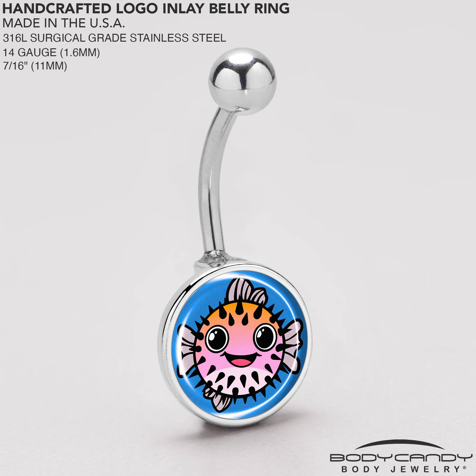 Swimming Pink Pufferfish Belly Ring by Onyx O - Image 5