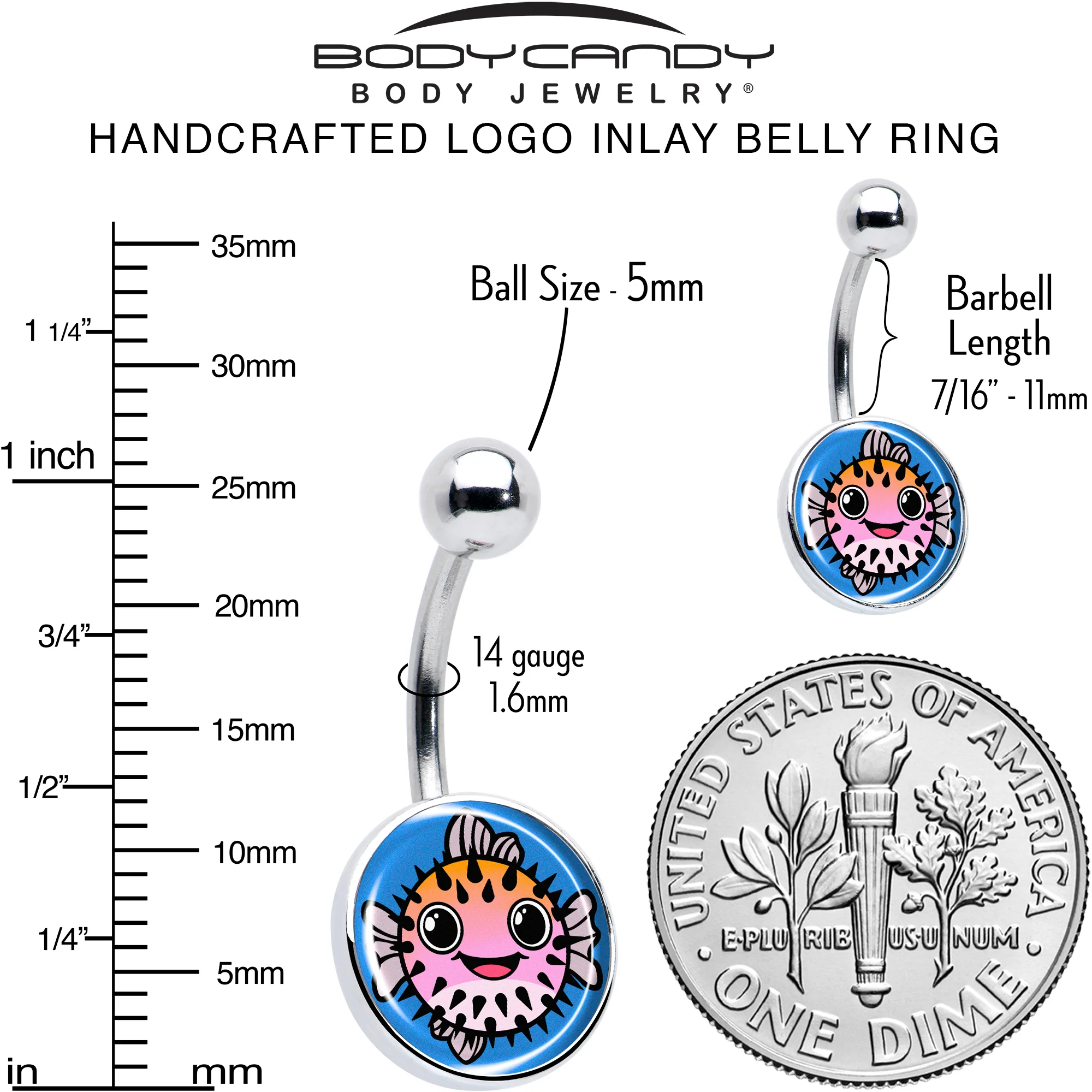 Swimming Pink Pufferfish Belly Ring by Onyx O - Image 6