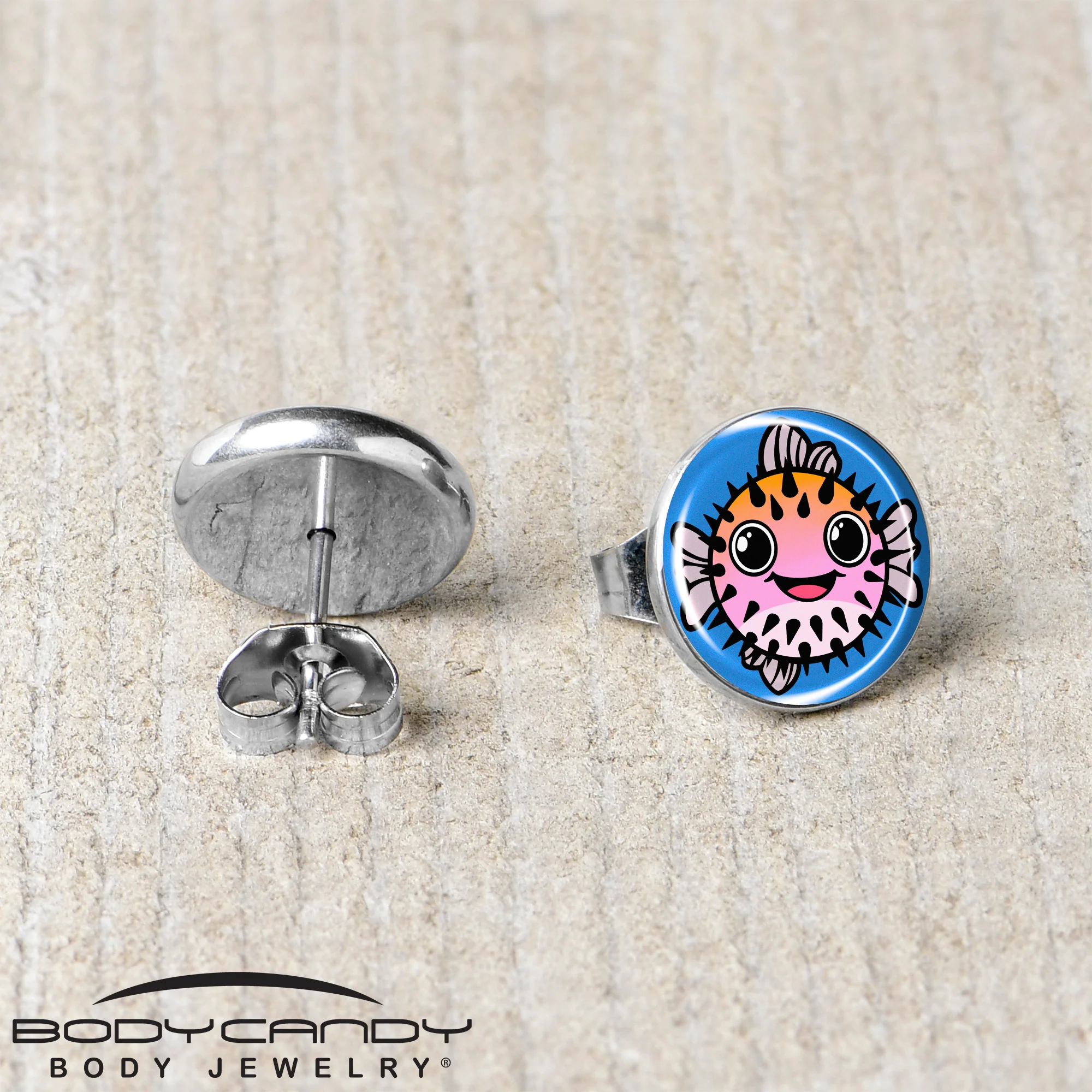 Swimming Pink Pufferfish Stud Earrings by Onyx O - Image 5