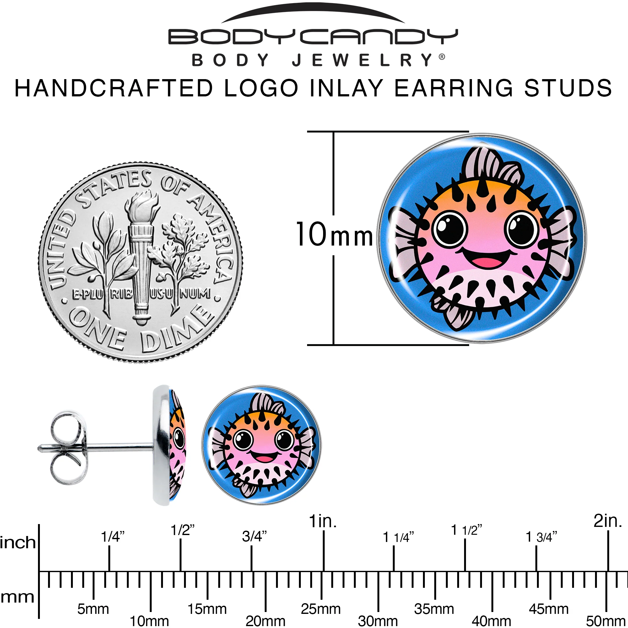 Swimming Pink Pufferfish Stud Earrings by Onyx O - Image 6
