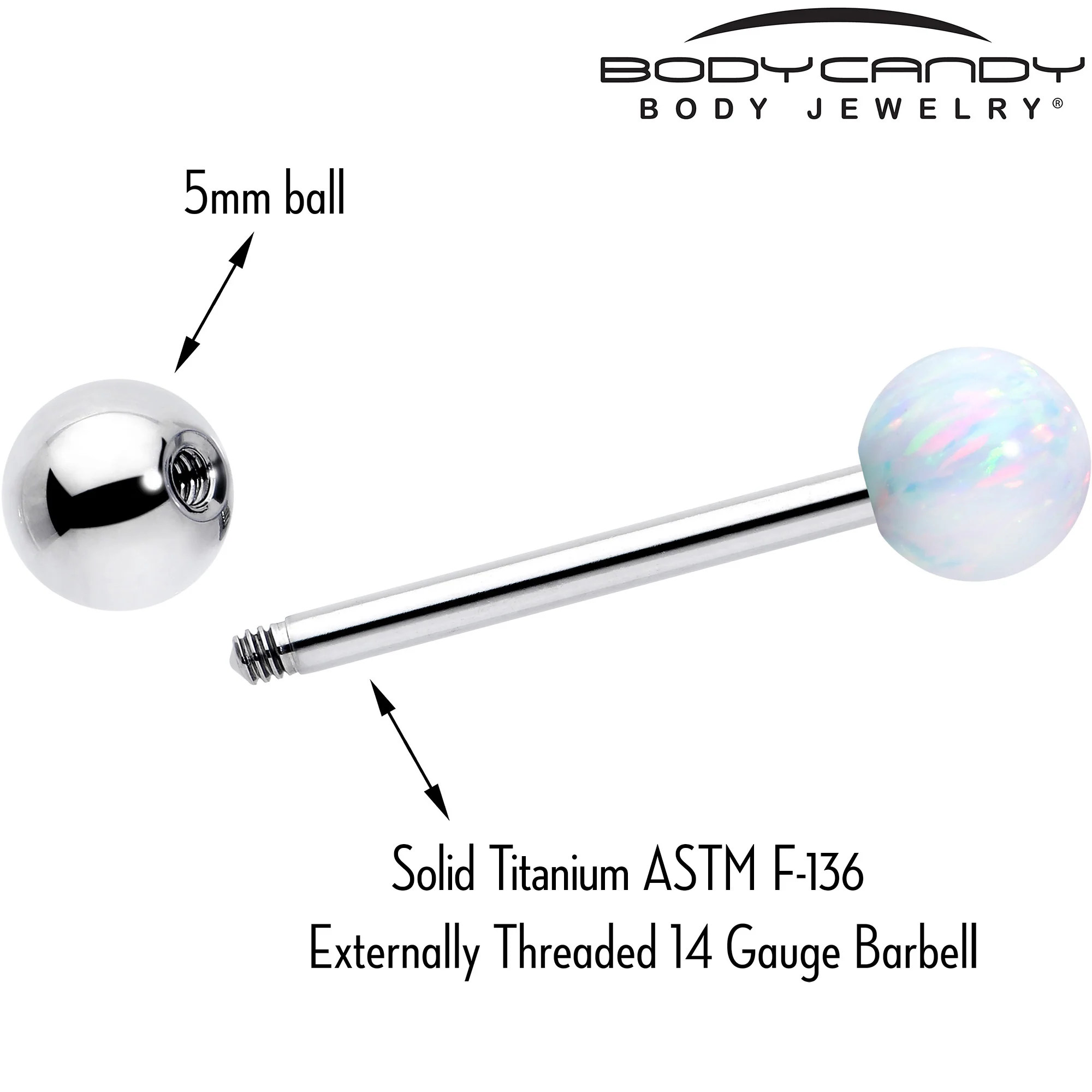 Synthetic Opal Hypoallergenic Titanium Barbell Tongue Ring - Image 3