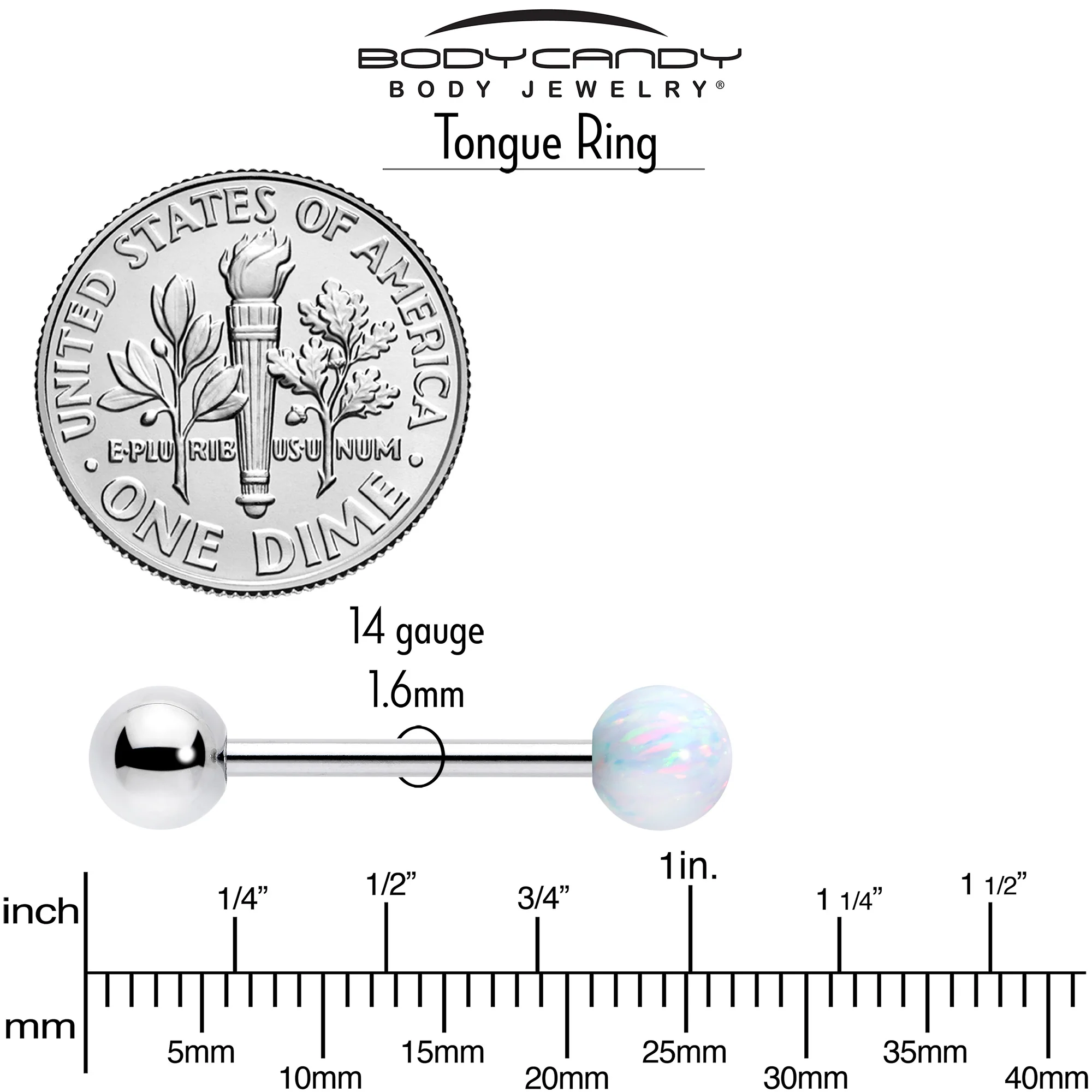 Synthetic Opal Hypoallergenic Titanium Barbell Tongue Ring - Image 5