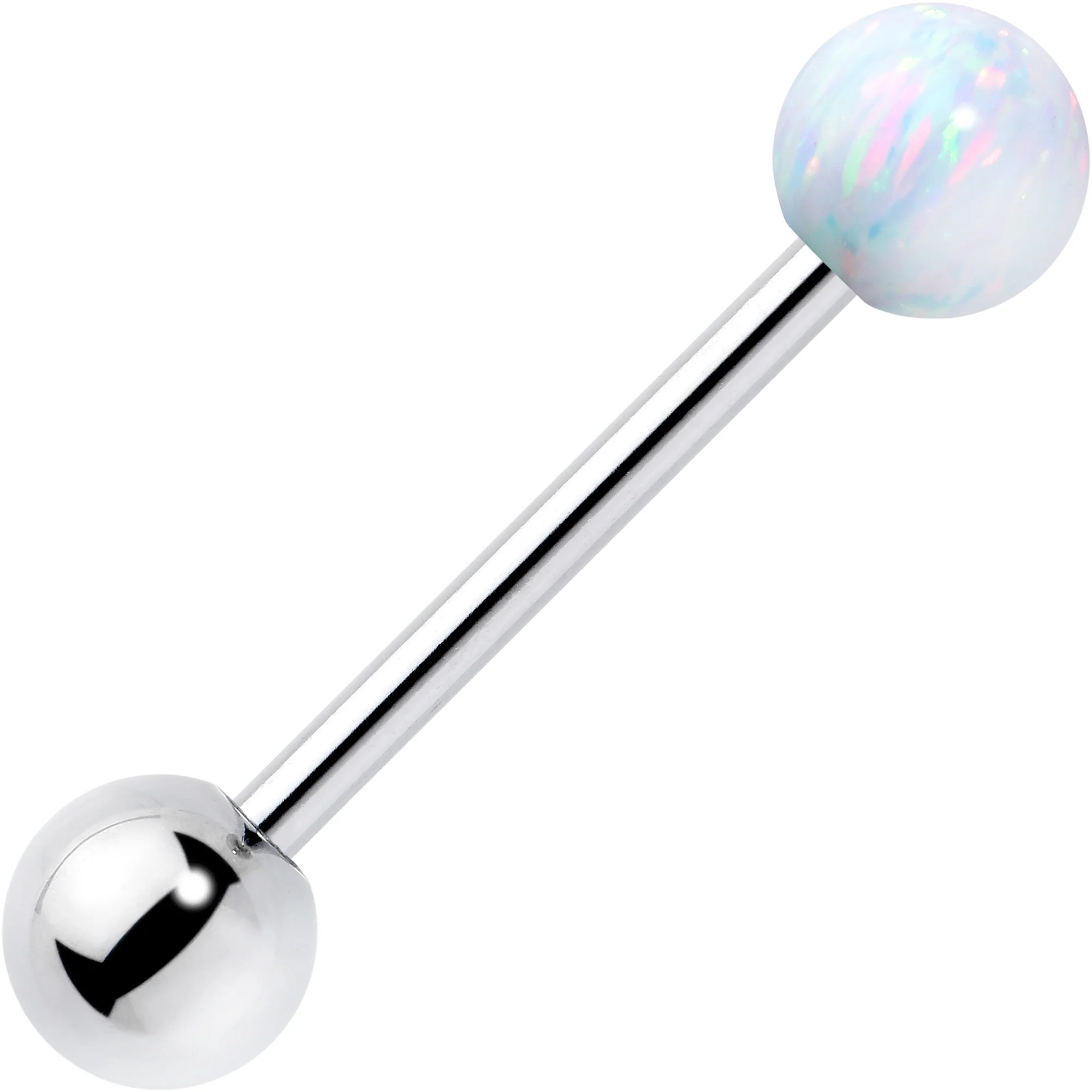 Synthetic Opal Hypoallergenic Titanium Barbell Tongue Ring - Image 6
