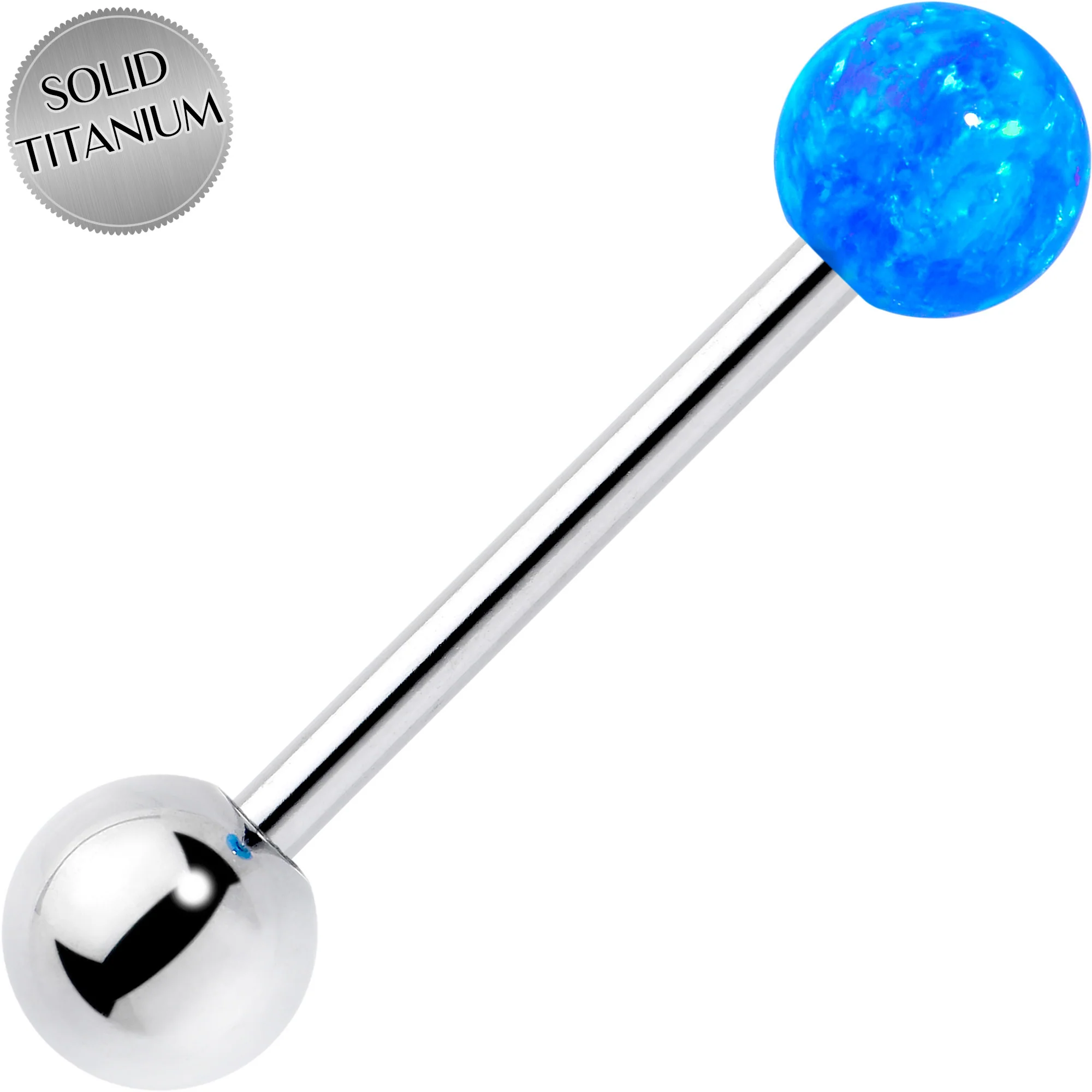 Synthetic Opal Hypoallergenic Titanium Barbell Tongue Ring - Image 7