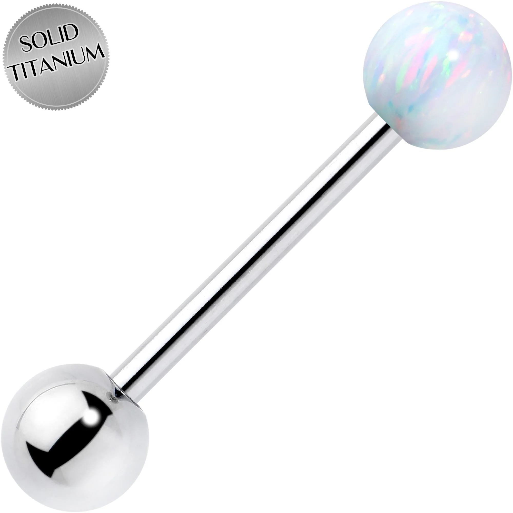 Synthetic Opal Hypoallergenic Titanium Barbell Tongue Ring - Image 9
