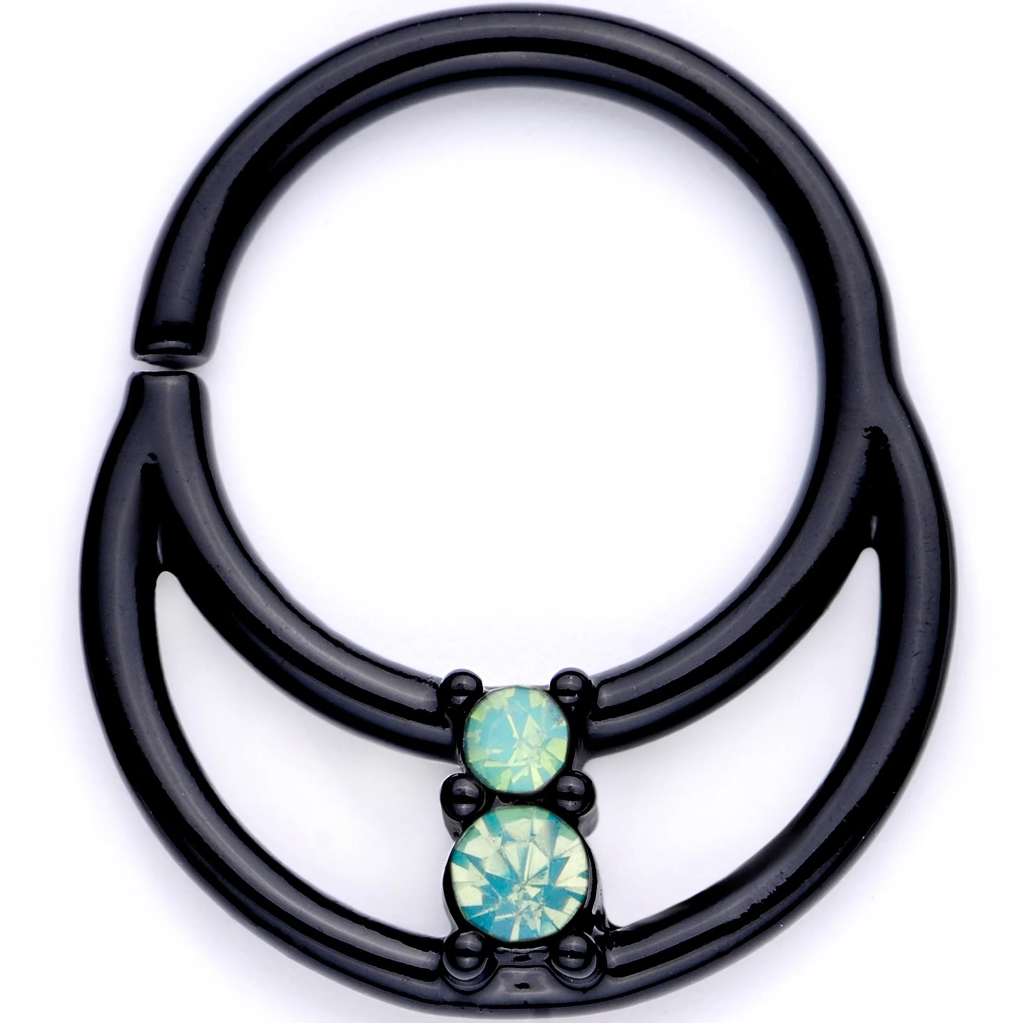 16G 3/8 Teal Faux Opal Black Anodized Horseshoe Closure Ring Set - Image 3