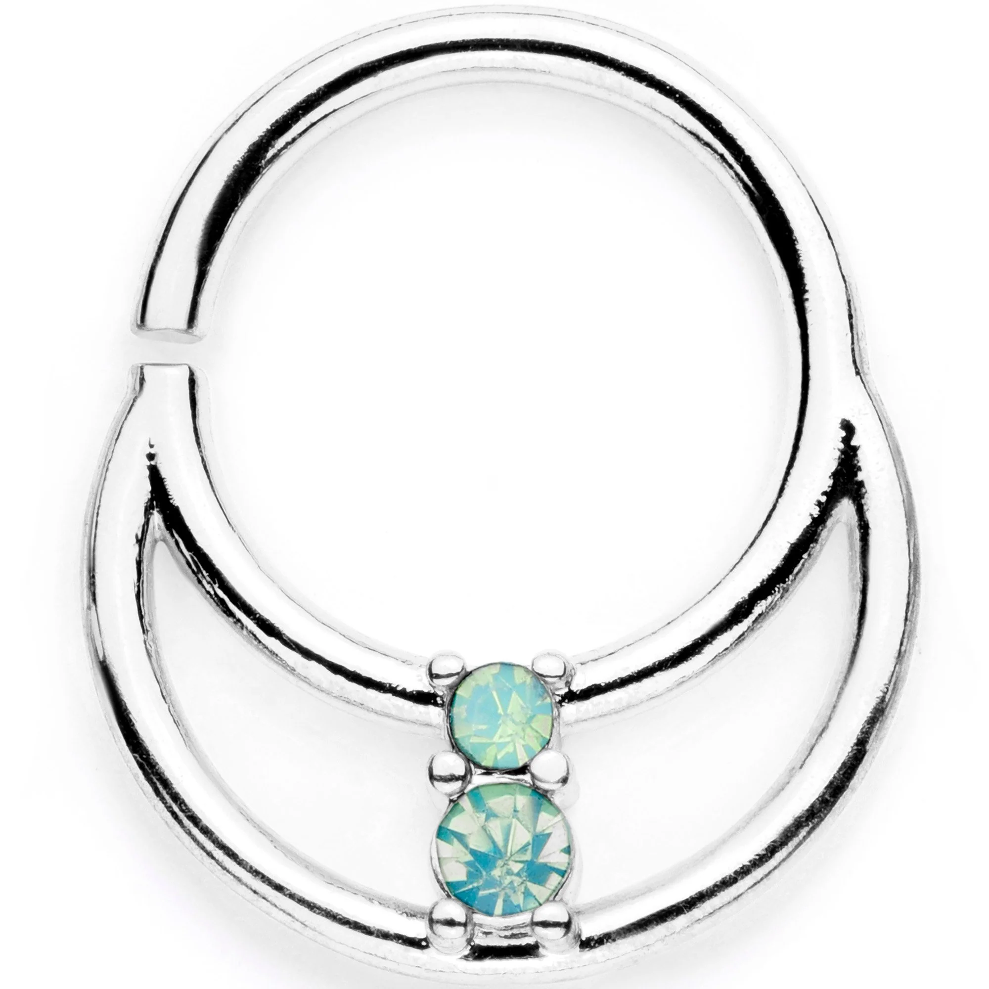 16G 3/8 Teal Faux Opal Twisted Horseshoe Closure Ring Set - Image 3