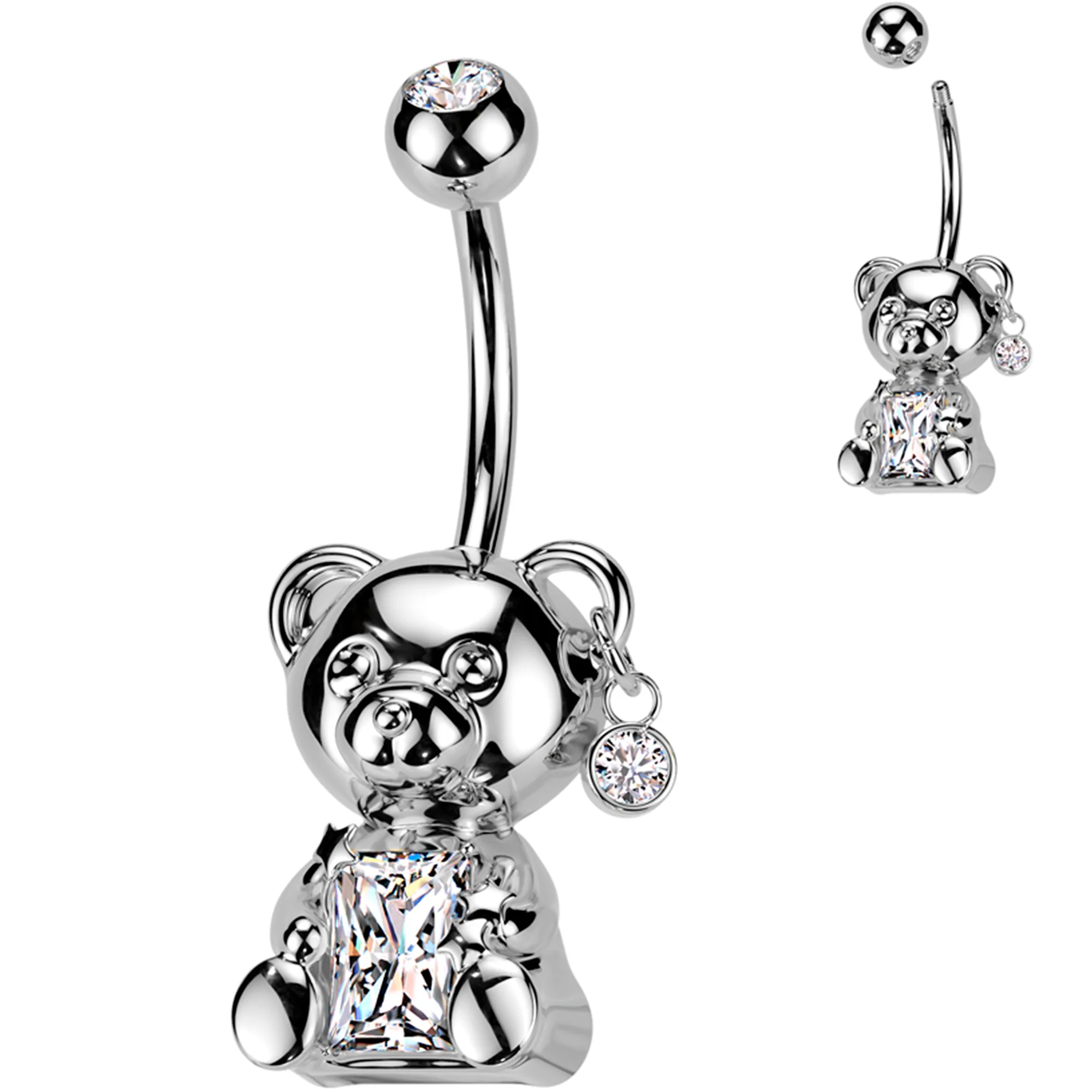 Teddy Bear Belly Ring 14k Gold Plated with CZ Gem - Image 2