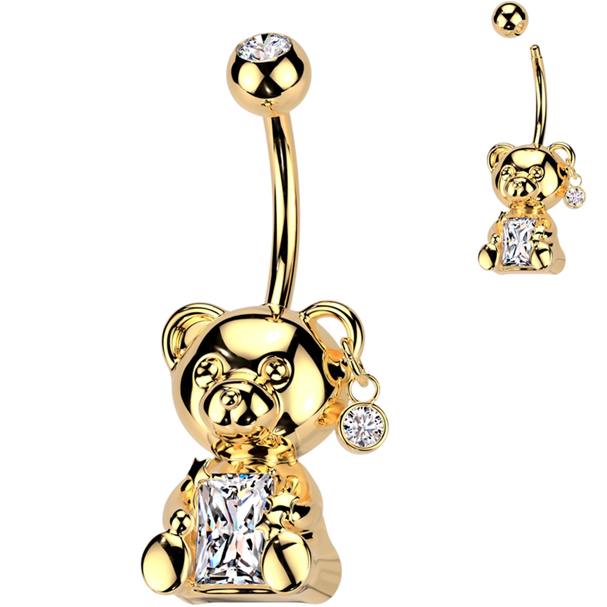 Teddy Bear Belly Ring 14k Gold Plated with CZ Gem - Image 3