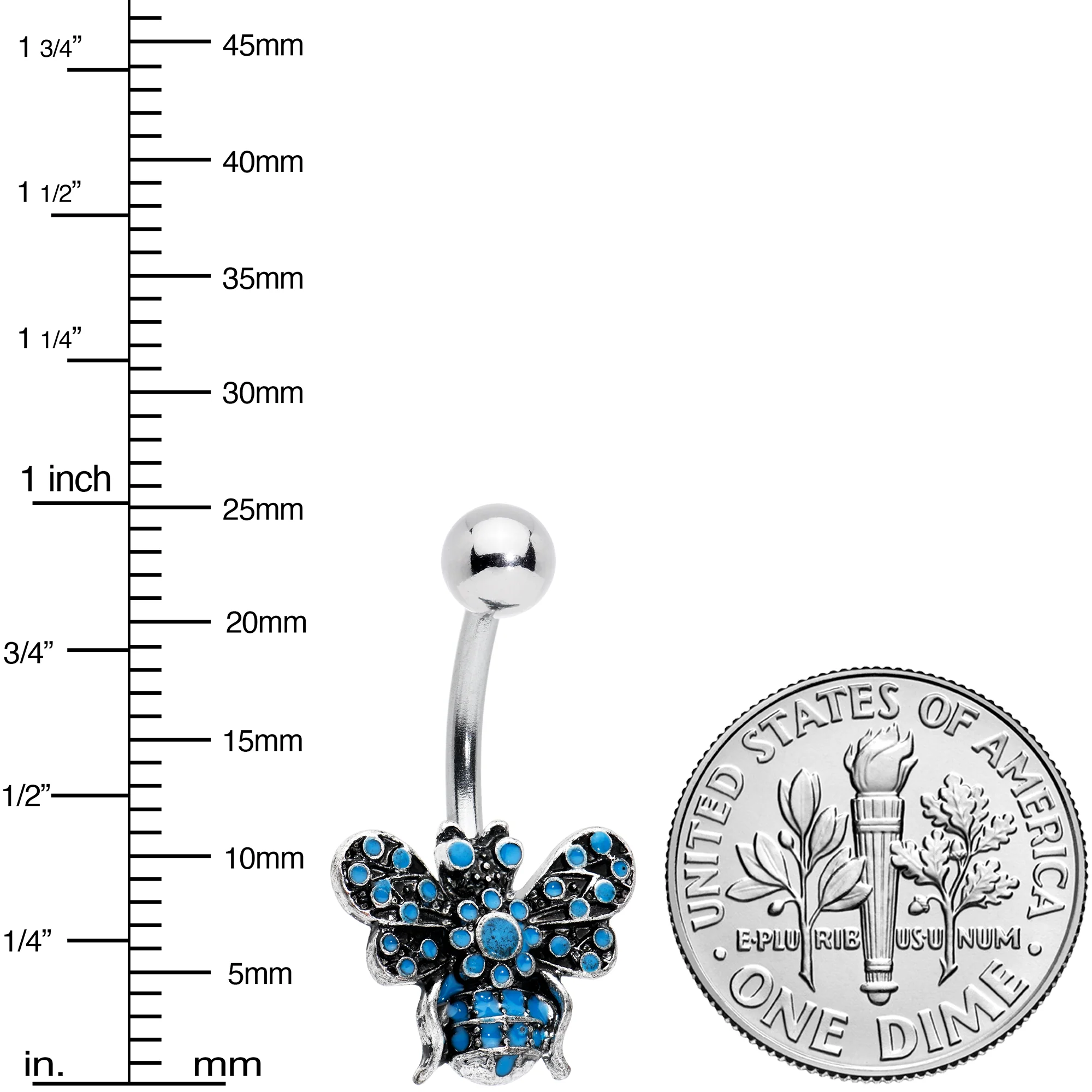 Textured Blue Baroque Butterfly Belly Ring - Image 2