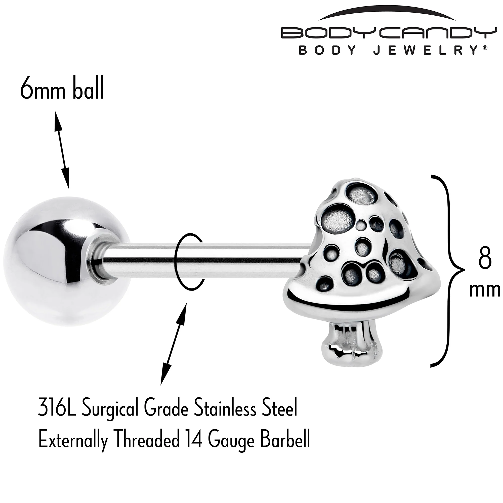 Textured Mushroom Barbell Tongue Ring - Image 2