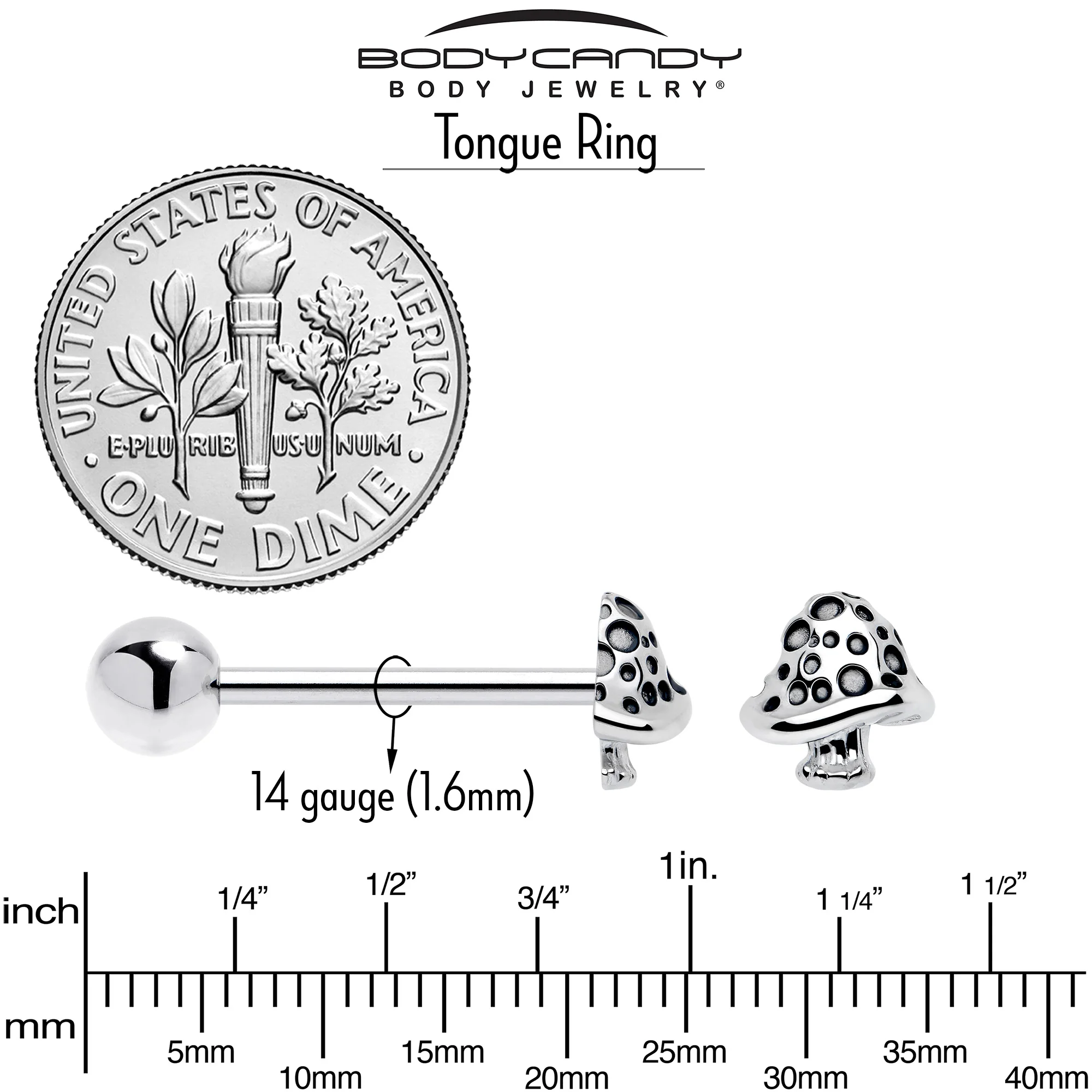 Textured Mushroom Barbell Tongue Ring - Image 5