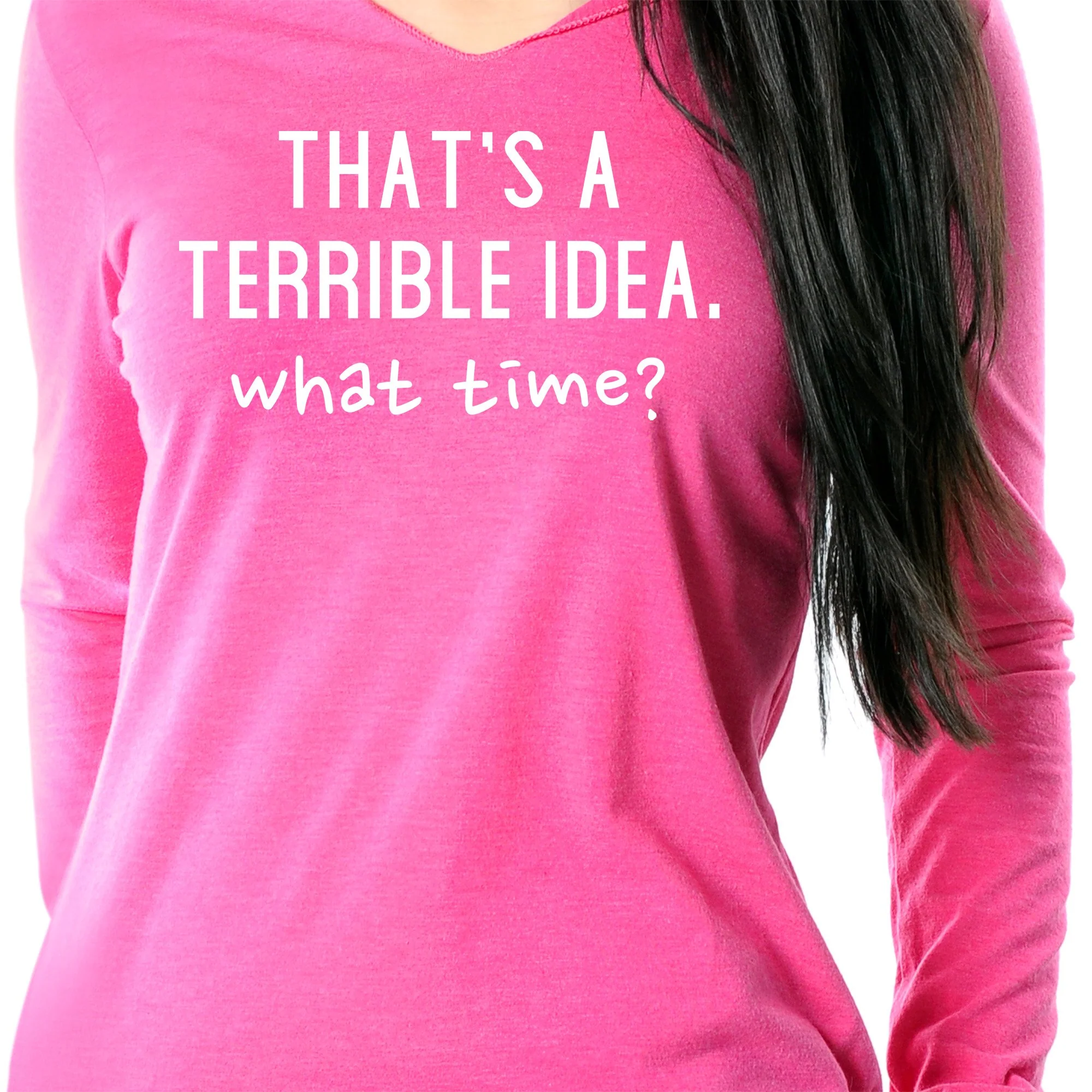 THAT'S A TERRIBLE IDEA. what time? Black Tapered Long Sleeve Hoodie - Image 3