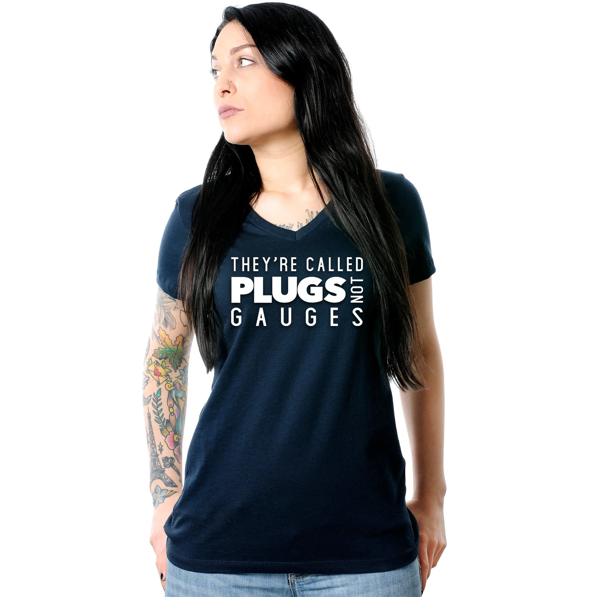 They're Called Plugs NotGs Black Tapered V-Neck Tee Shirt - Image 5