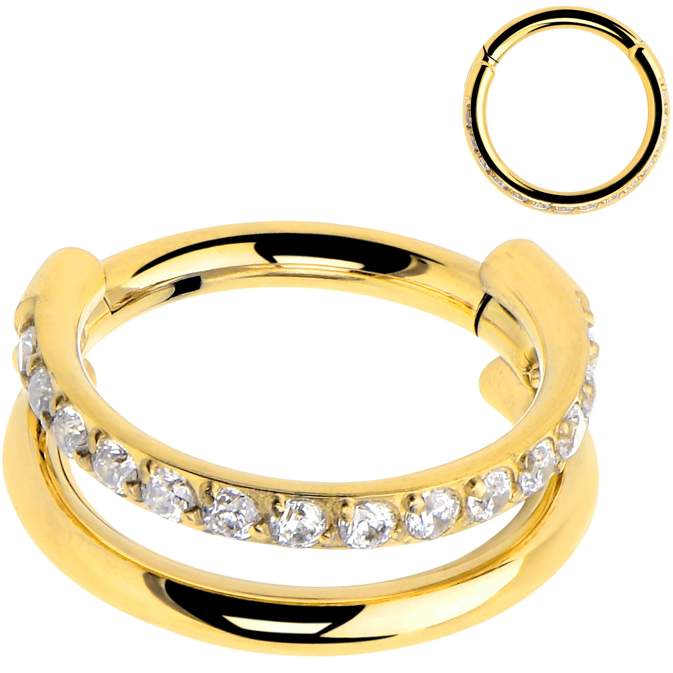 Titanium Double Hoop Hinged Segment Ring Micro Gem -16G 5/16 - Image 4